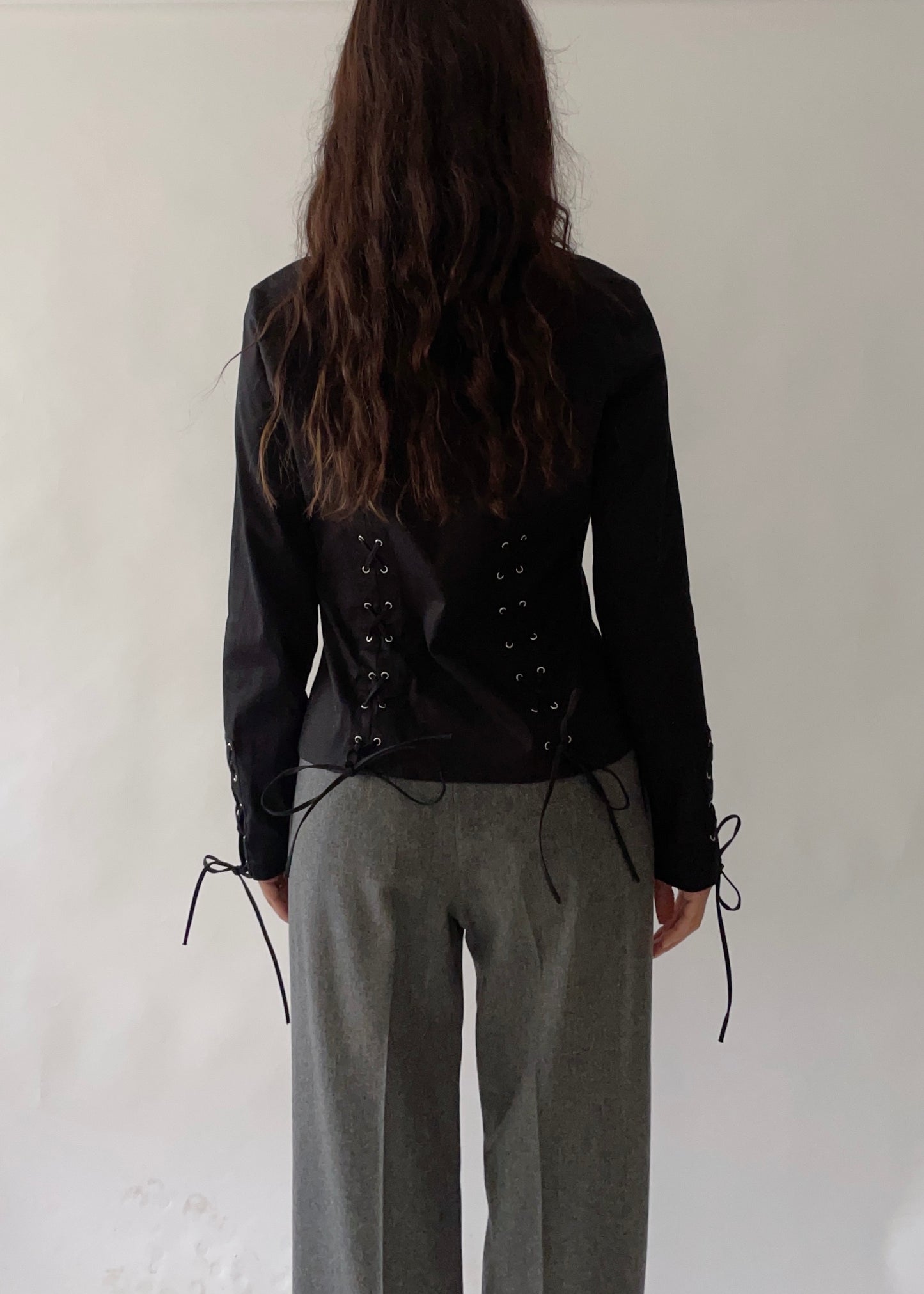 90s Anne Fontaine Lace Up Top