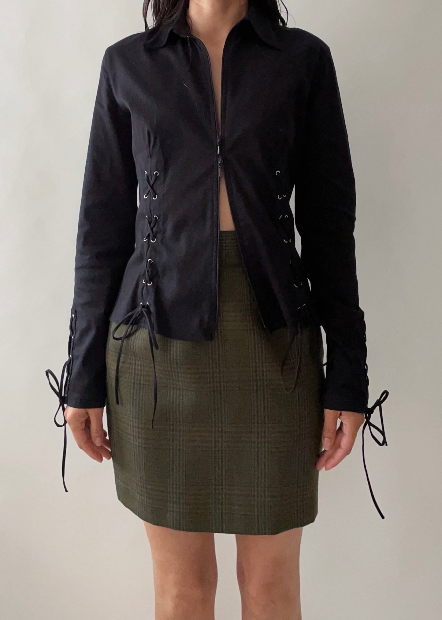 90s Anne Fontaine Lace Up Top