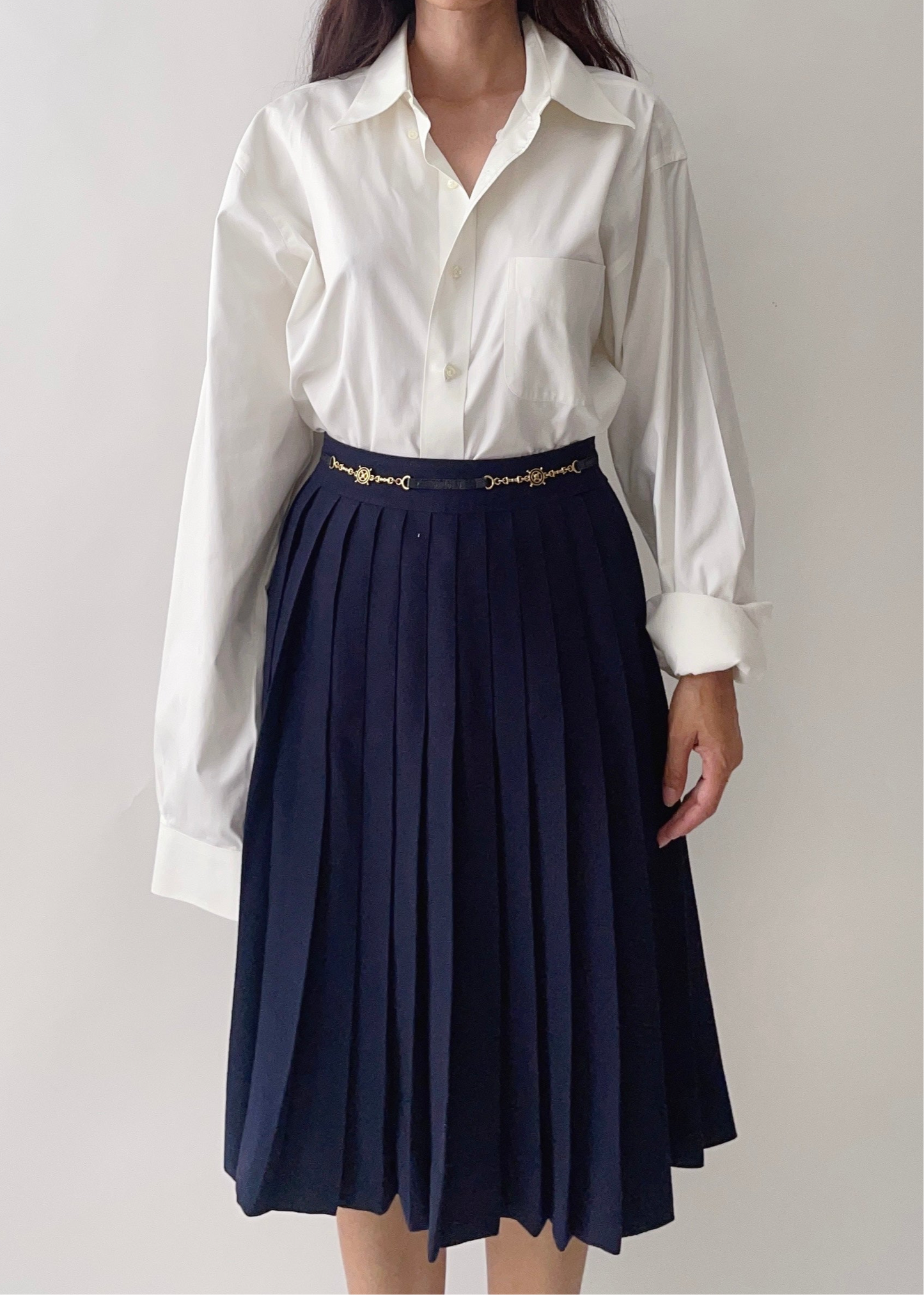 Celine Navy Pleated Skirt