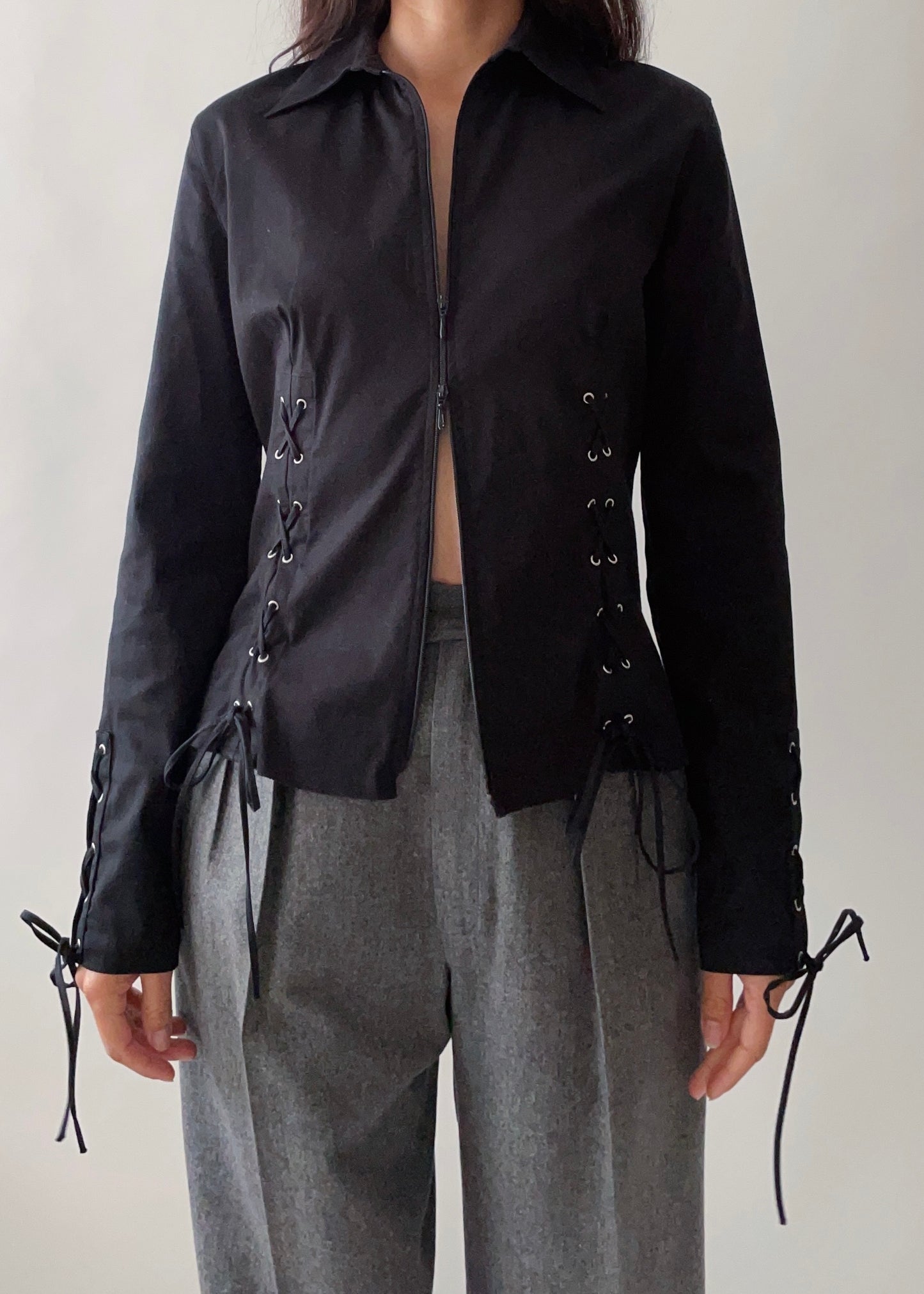 90s Anne Fontaine Lace Up Top