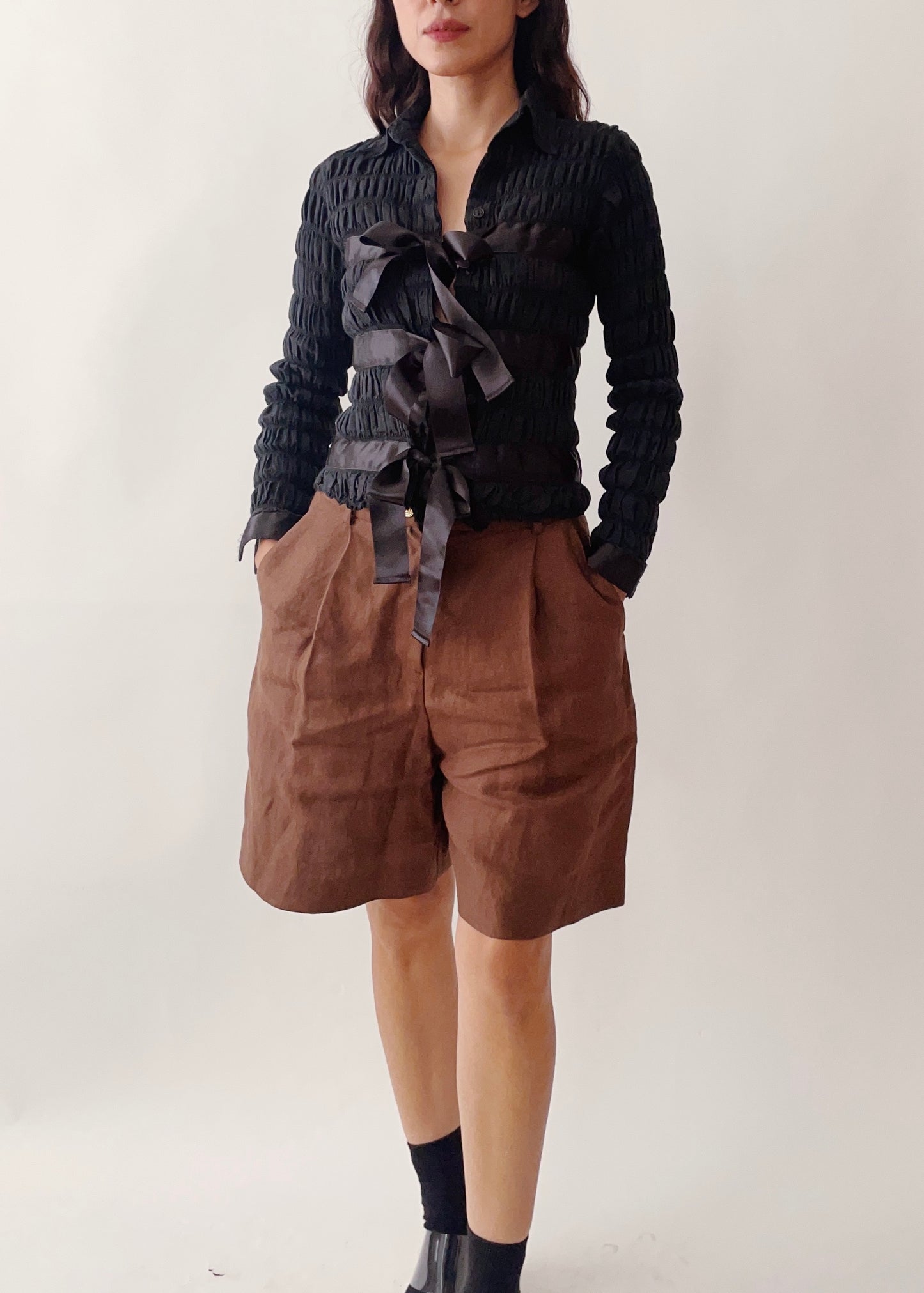 1990s Anne Fontaine Black Bows Top