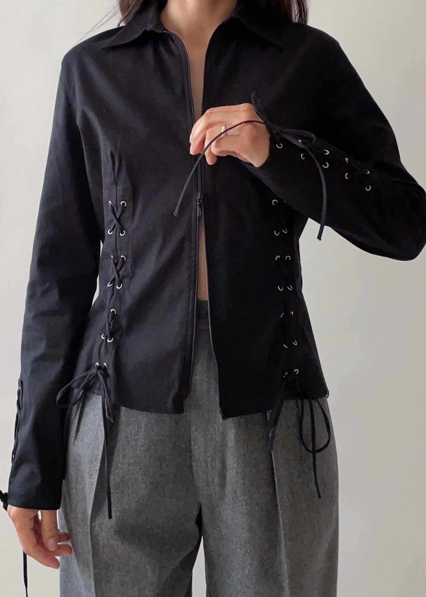 90s Anne Fontaine Lace Up Top