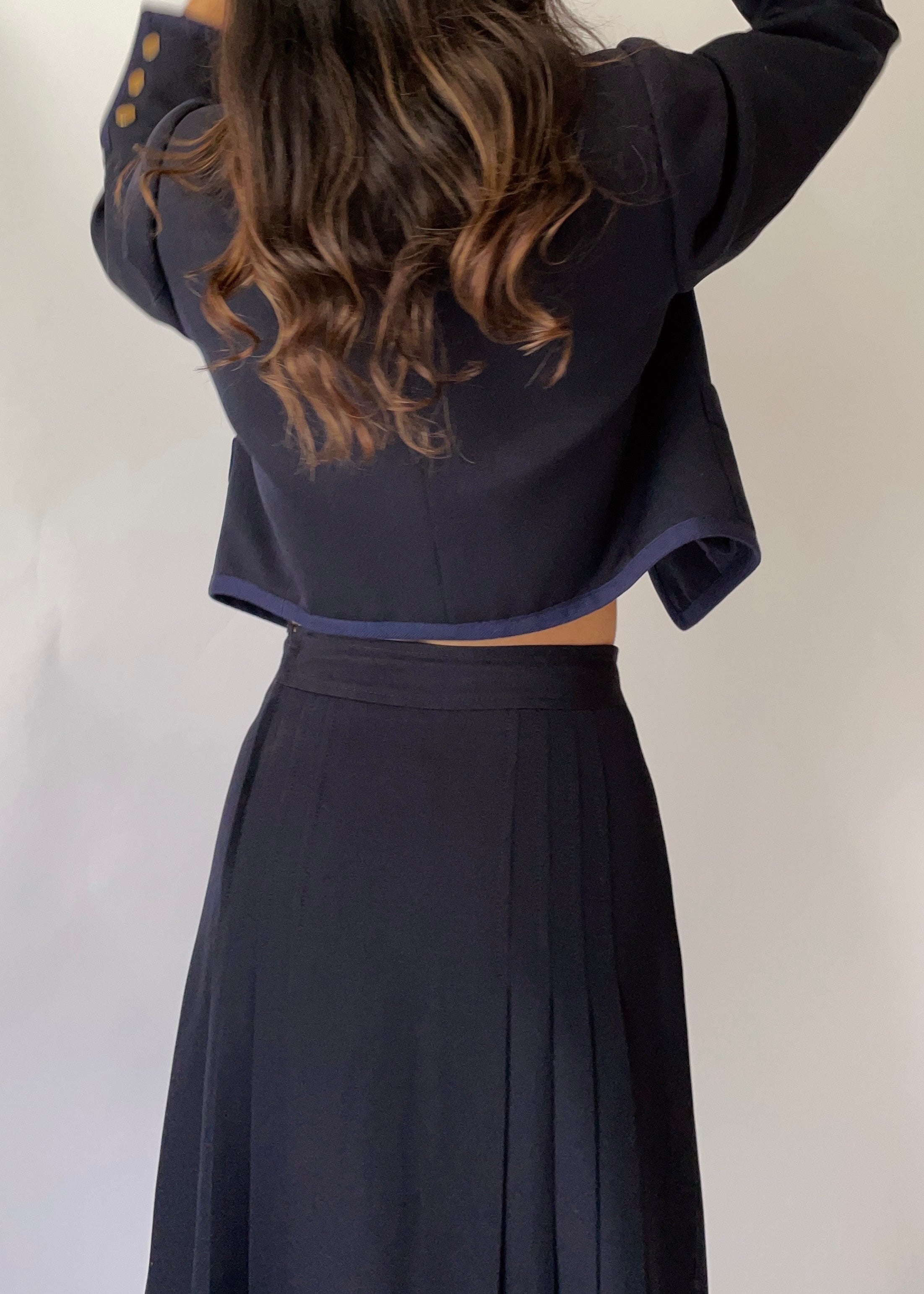 1970s Celine Navy Pleated Skirt