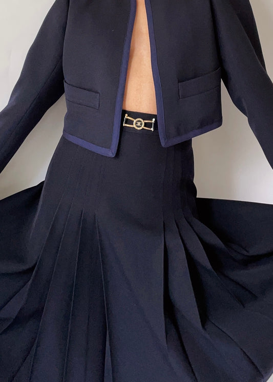 1970s Celine Navy Pleated Skirt