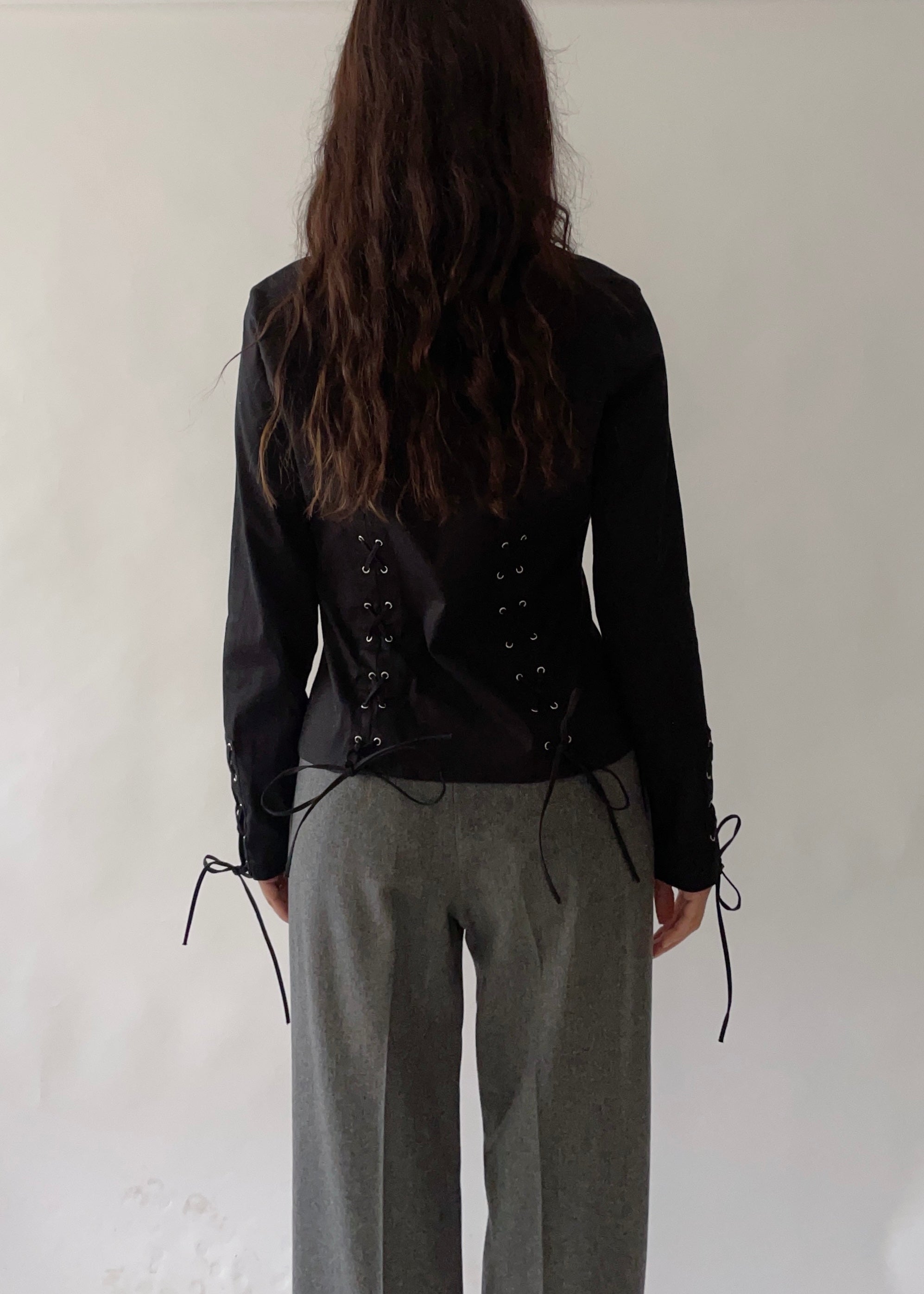 90s Anne Fontaine Lace Up Top