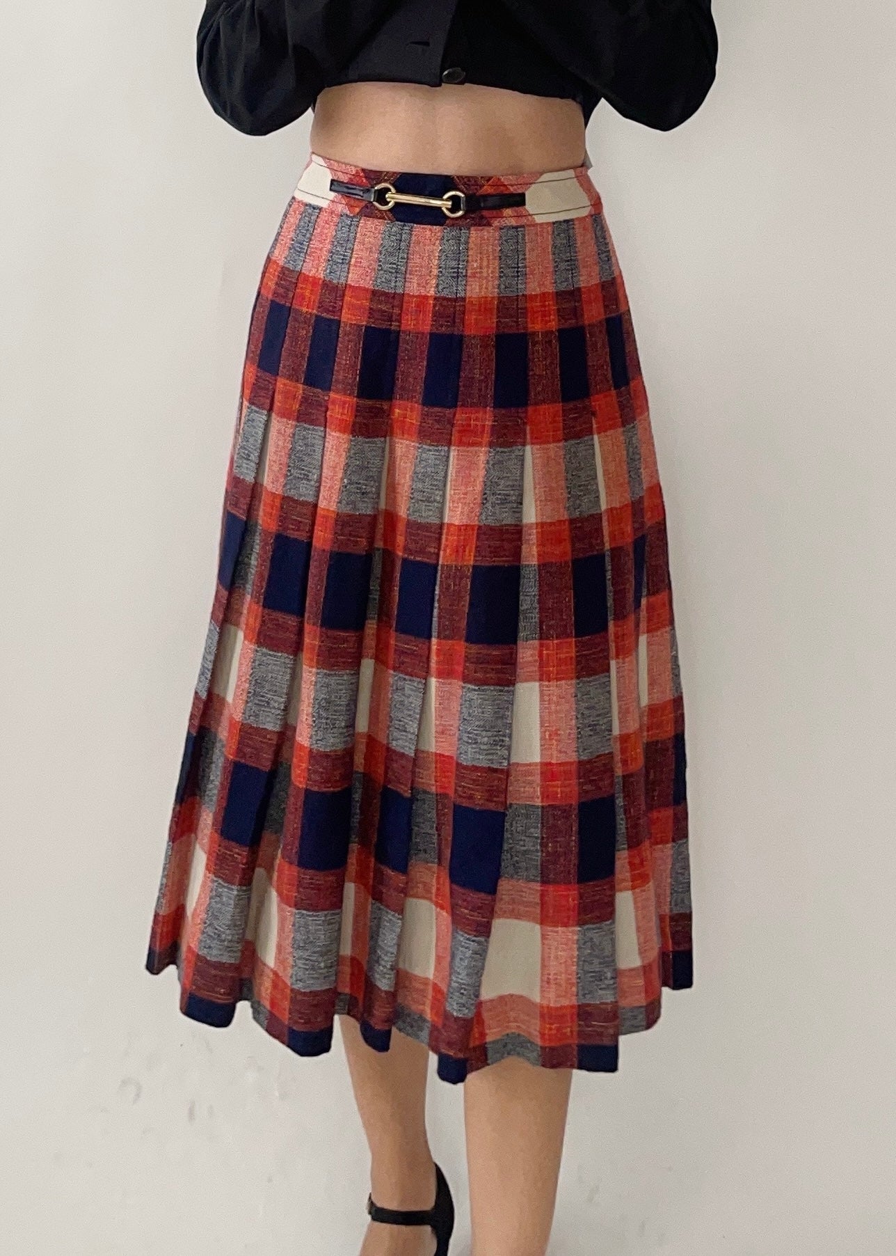 1970s Celine Plaid Wool Skirt