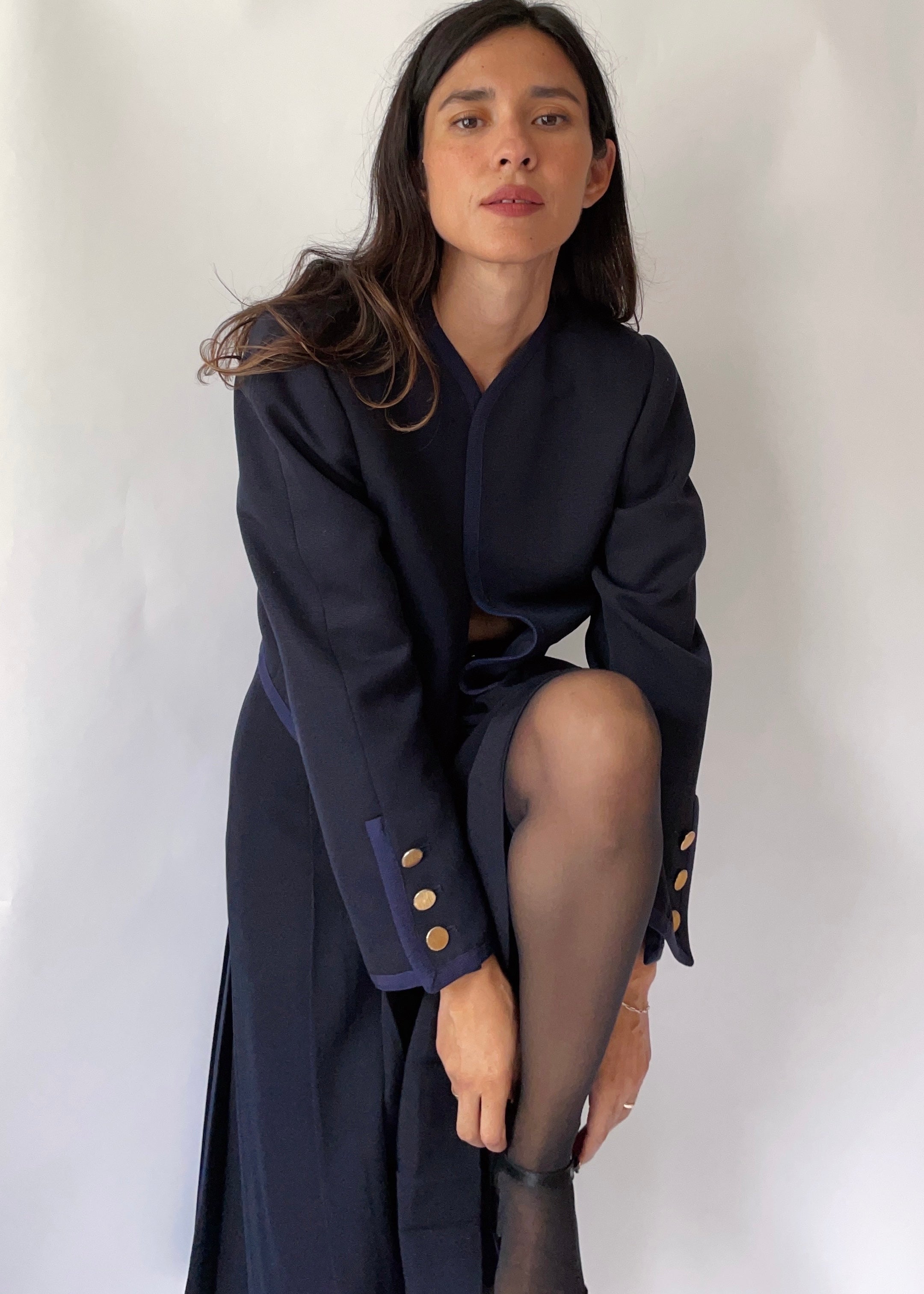 1970s Celine Navy Pleated Skirt