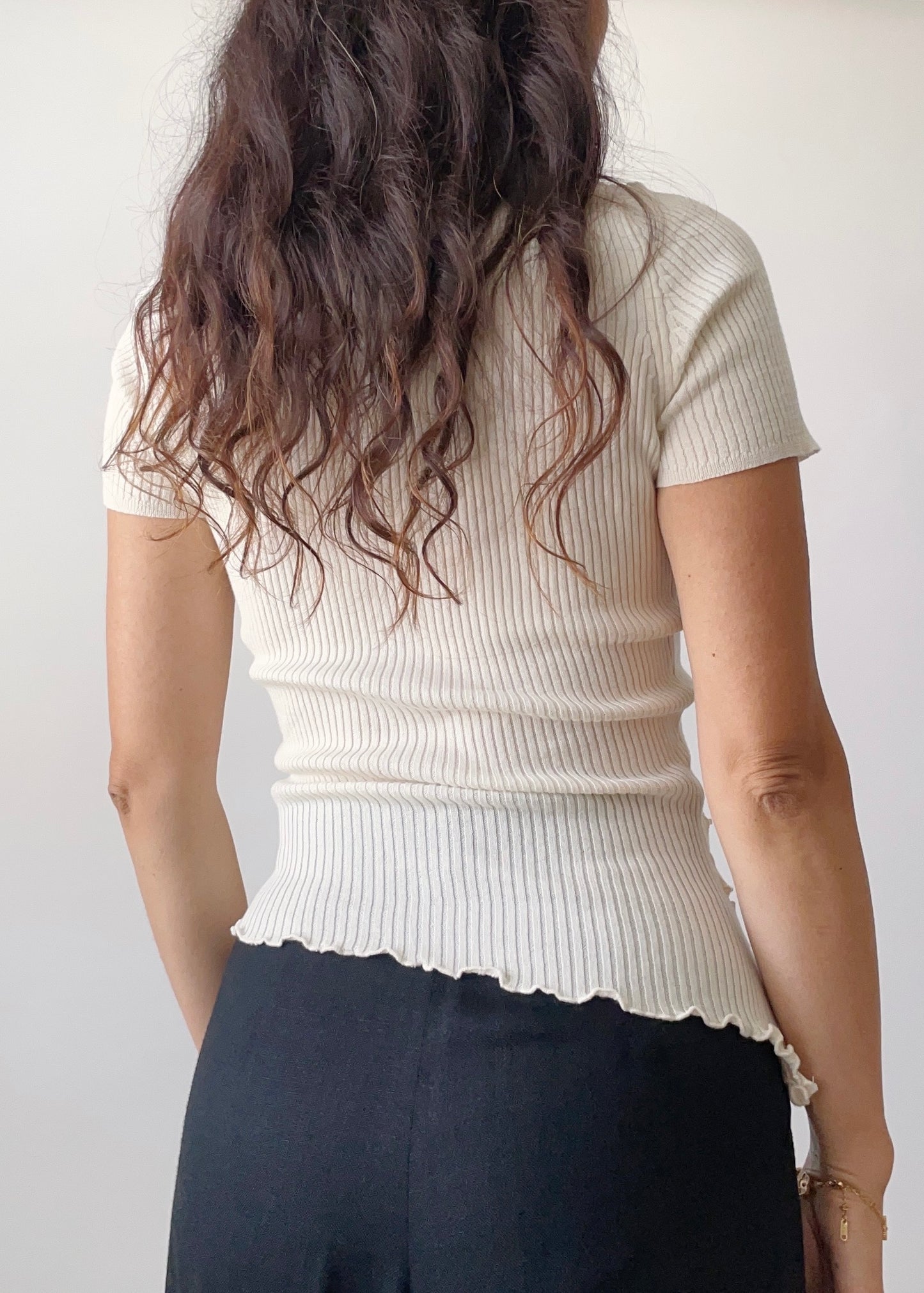 90s Anna Molinari Cream Summer Knit Top