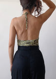 2000s Just Cavalli Snakeprint Green Halter Top