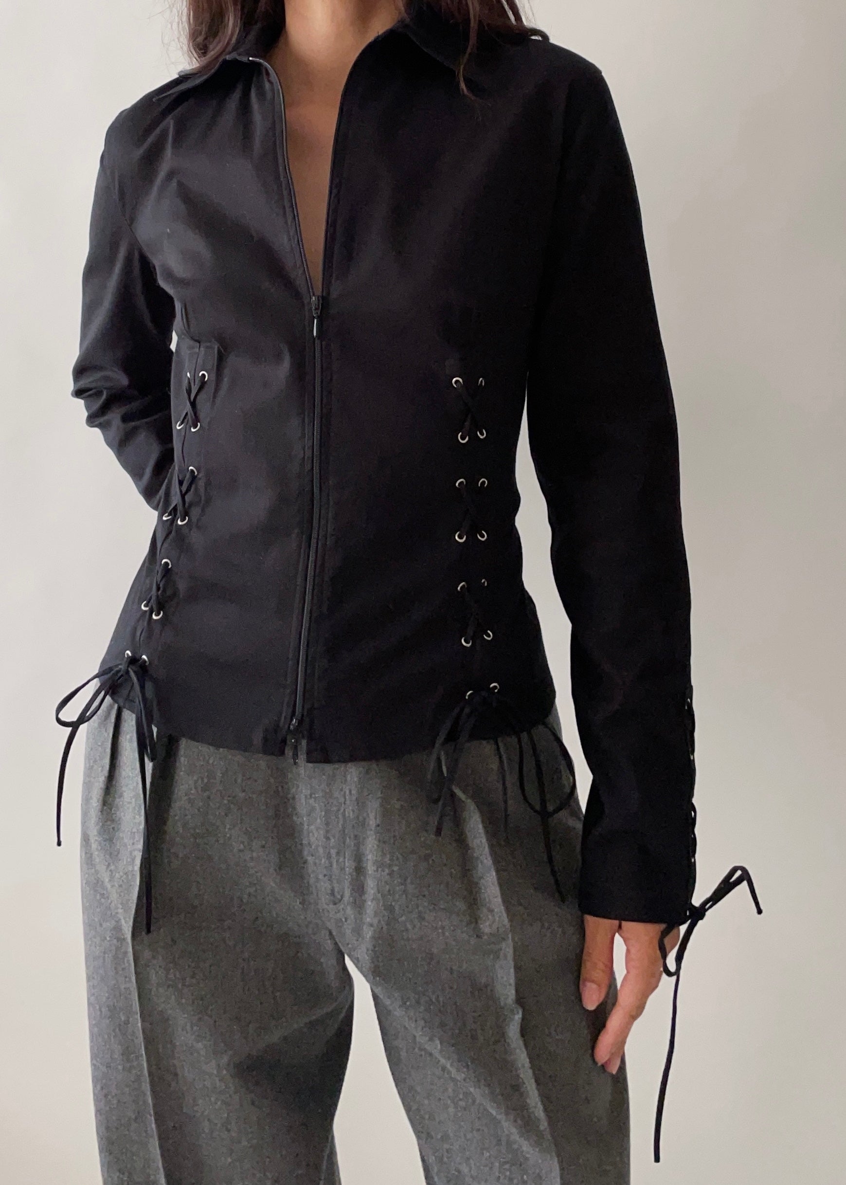 90s Anne Fontaine Lace Up Top