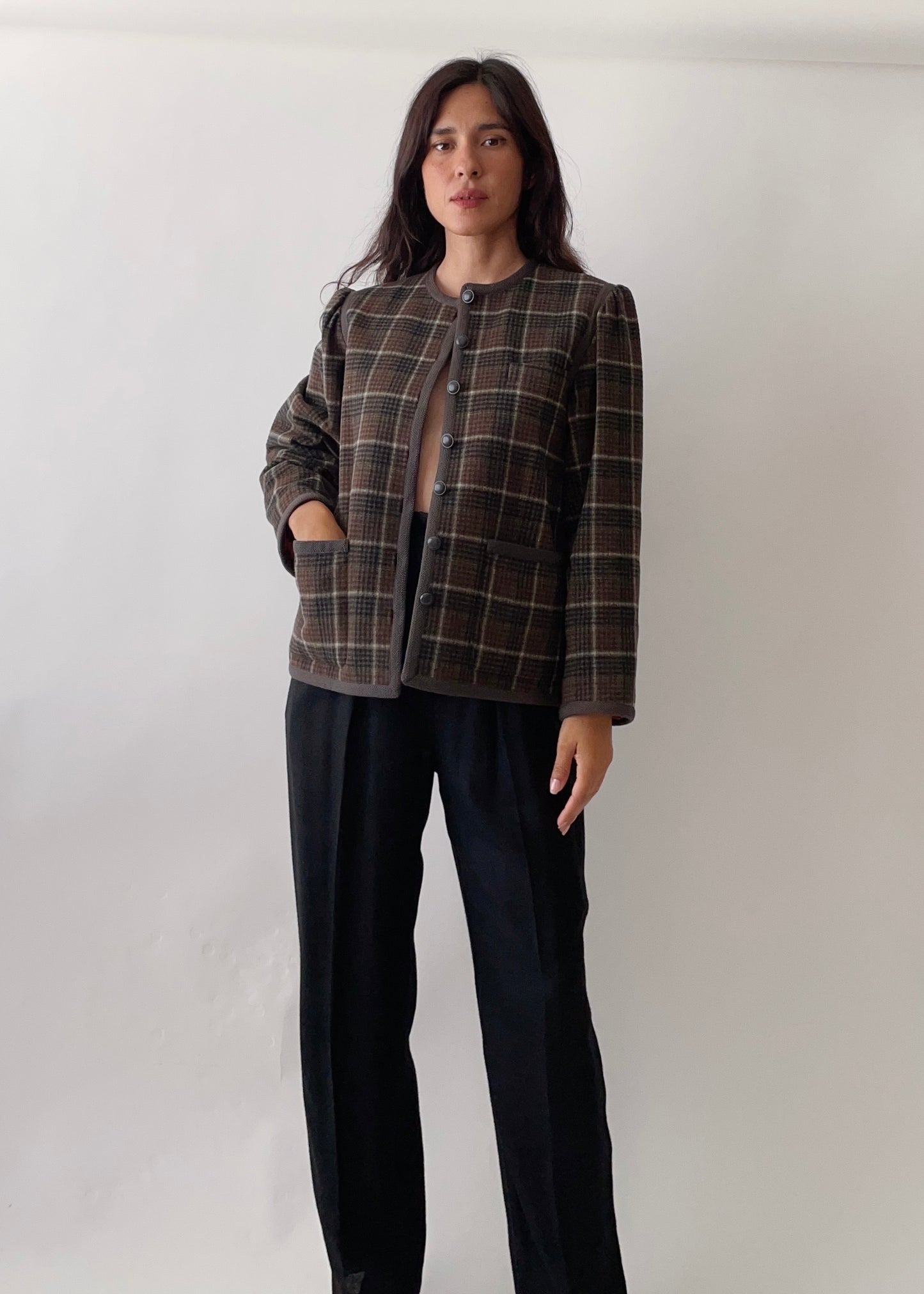 Vintage YSL Green Wool Plaid Jacket