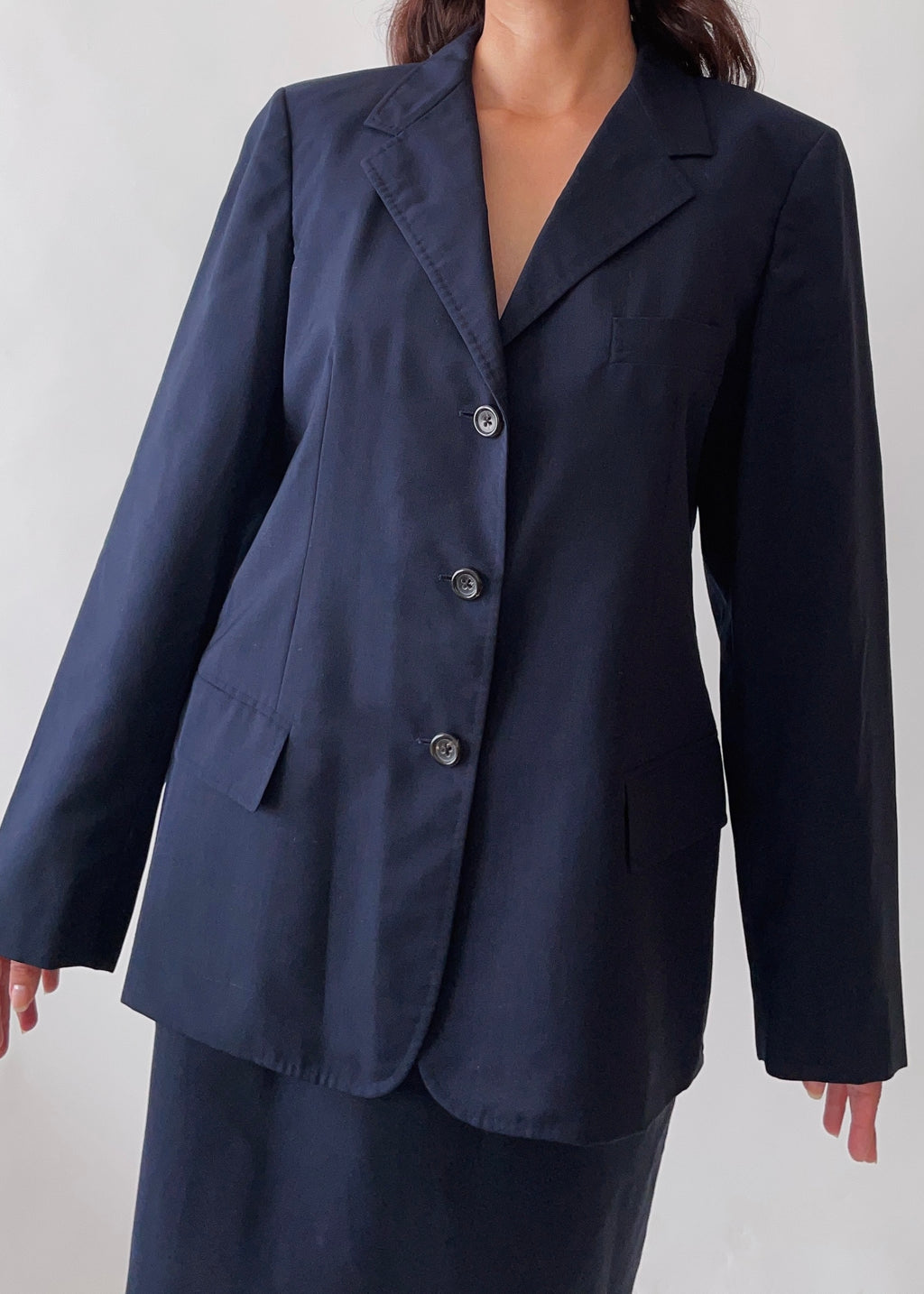 Early 2000s Jil Sander Navy Wool/Mohair Skirt Set