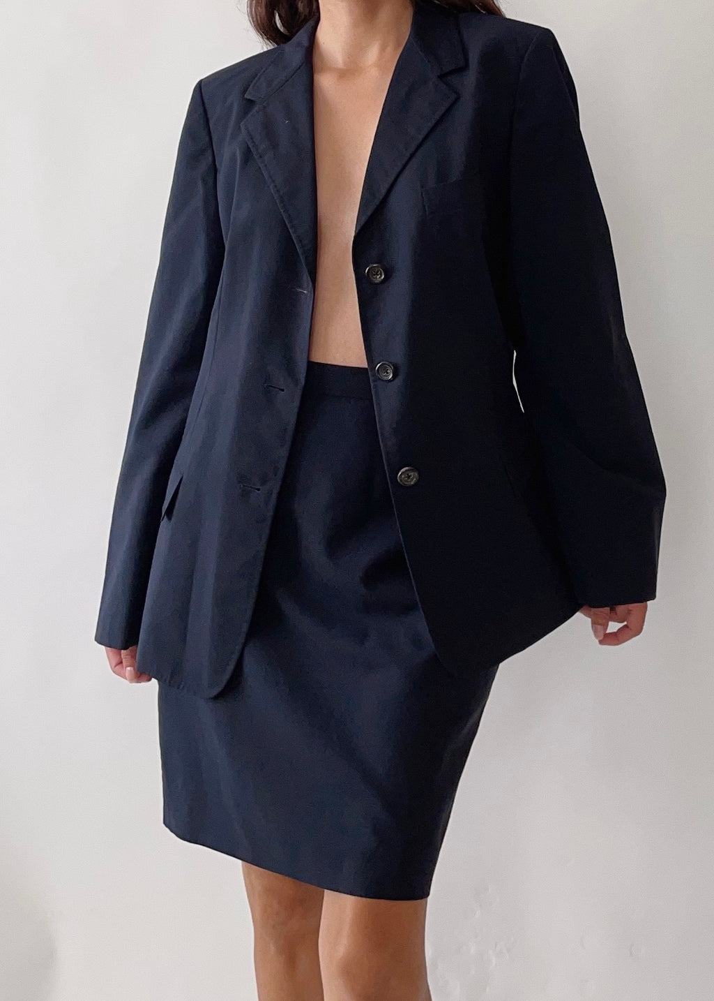 Early 2000s Jil Sander Navy Wool/Mohair Skirt Set