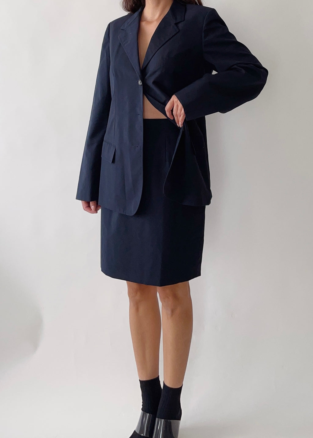 Early 2000s Jil Sander Navy Wool/Mohair Skirt Set