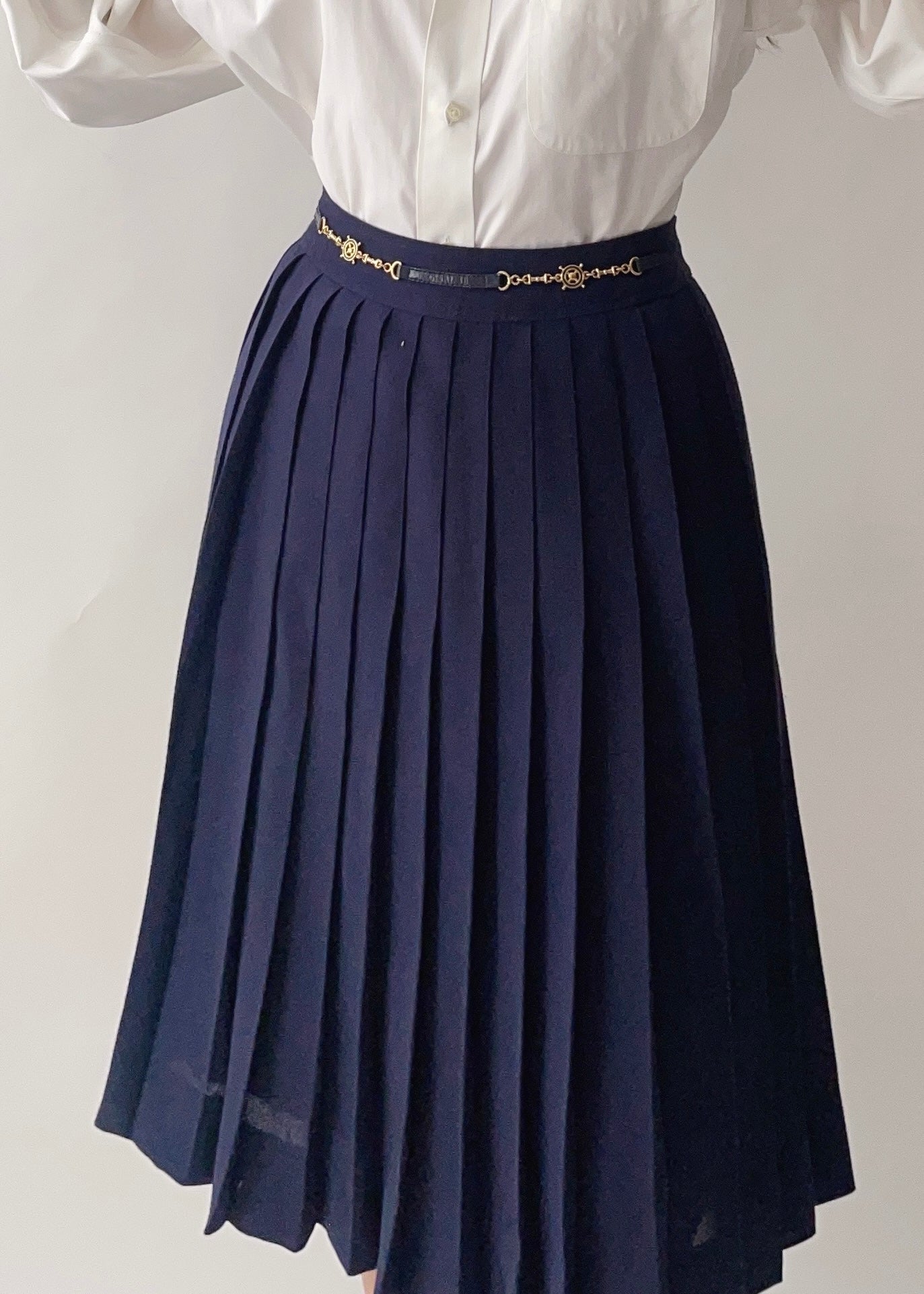 Celine Navy Pleated Skirt