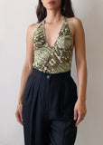 2000s Just Cavalli Snakeprint Green Halter Top