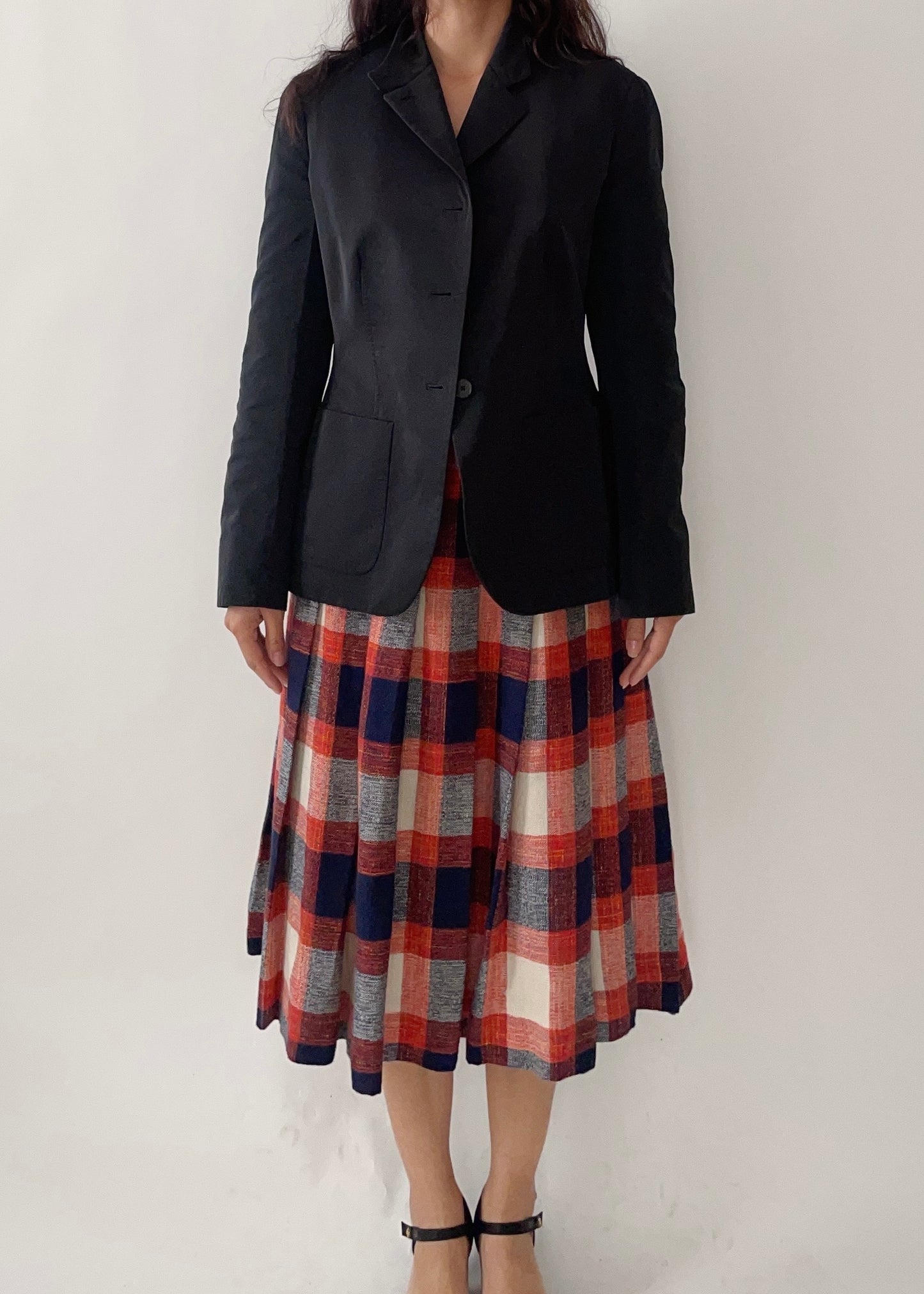 1970s Celine Plaid Wool Skirt