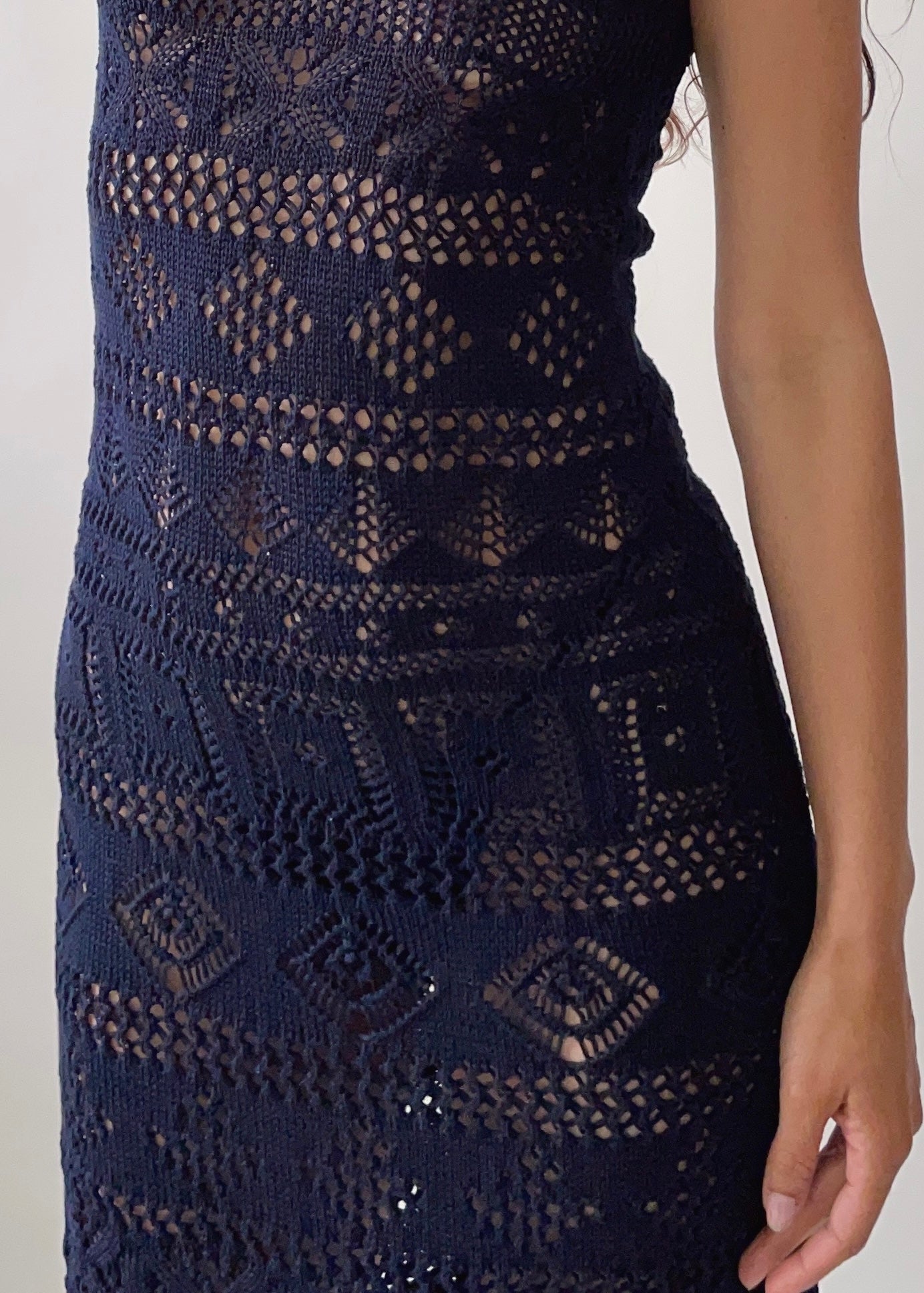prada crochet dress Prada Bronze Metallic Crochet Dress, 2000s Basha Gold