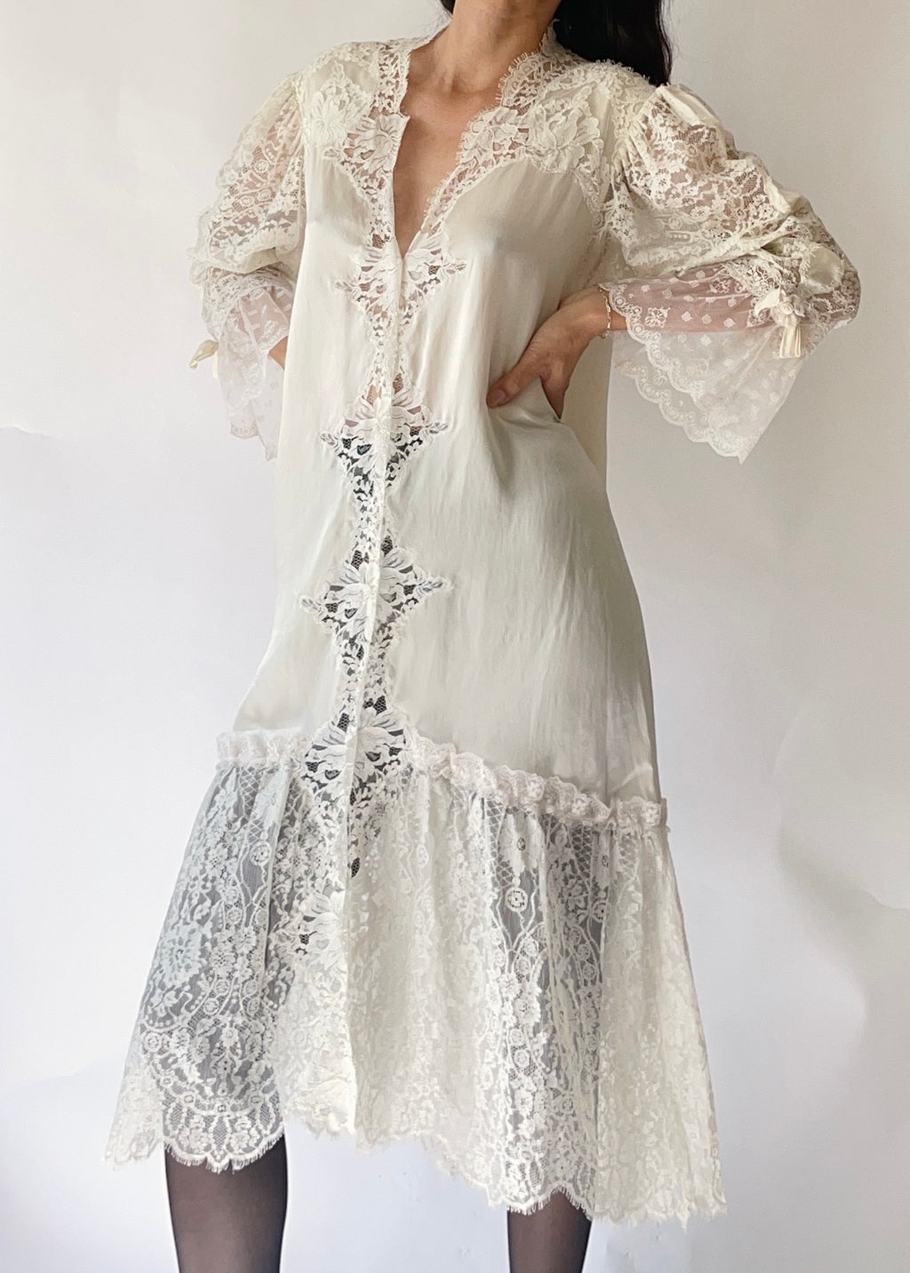 christian dior lace dress CHRISTIAN DIOR LIGHT GRAY LACE PLEATED MAXI DRESS SIZE 38 BY JOHN GALLIANO 2009