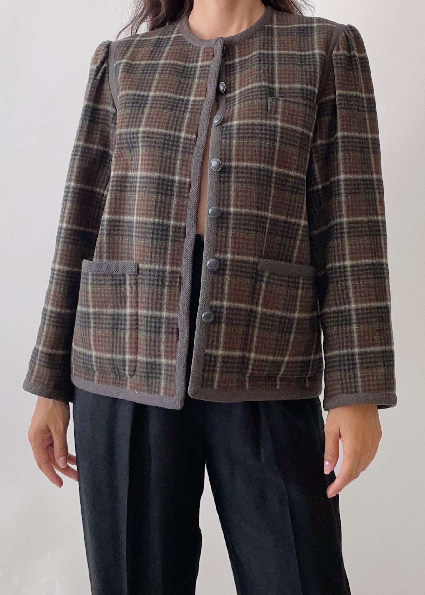 Vintage YSL Green Wool Plaid Jacket