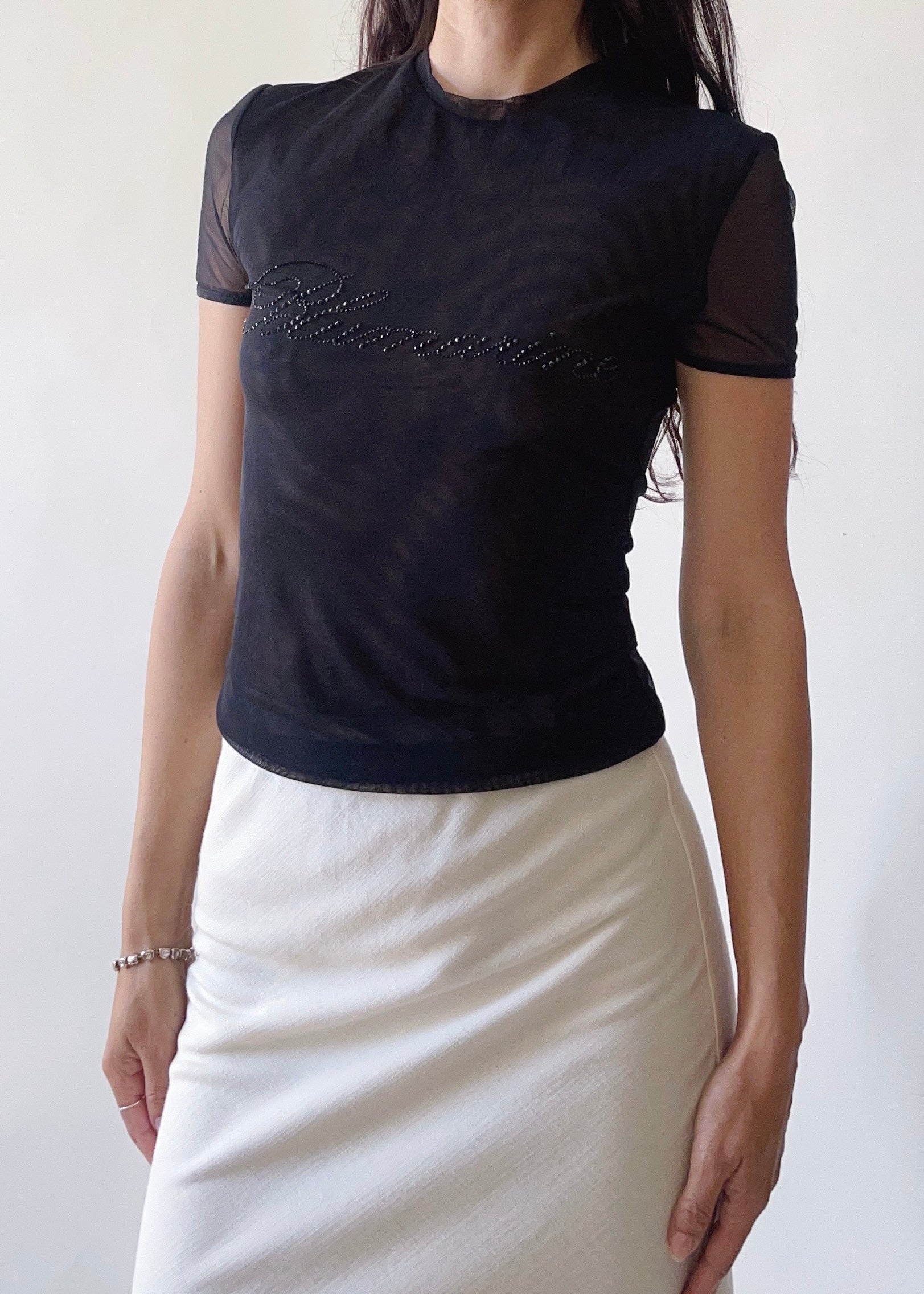 Blumarine Logo Mesh Top