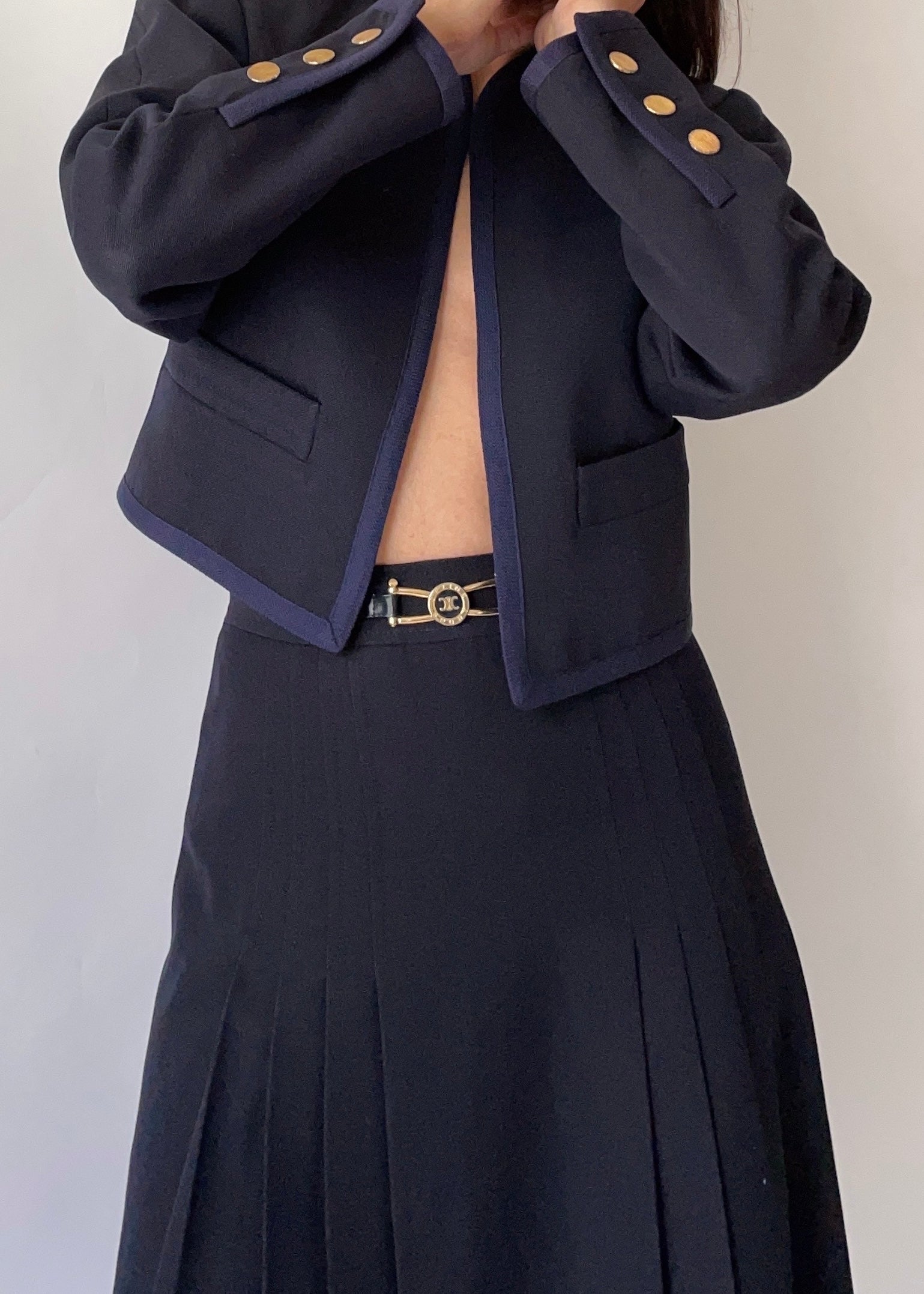 1970s Celine Navy Pleated Skirt