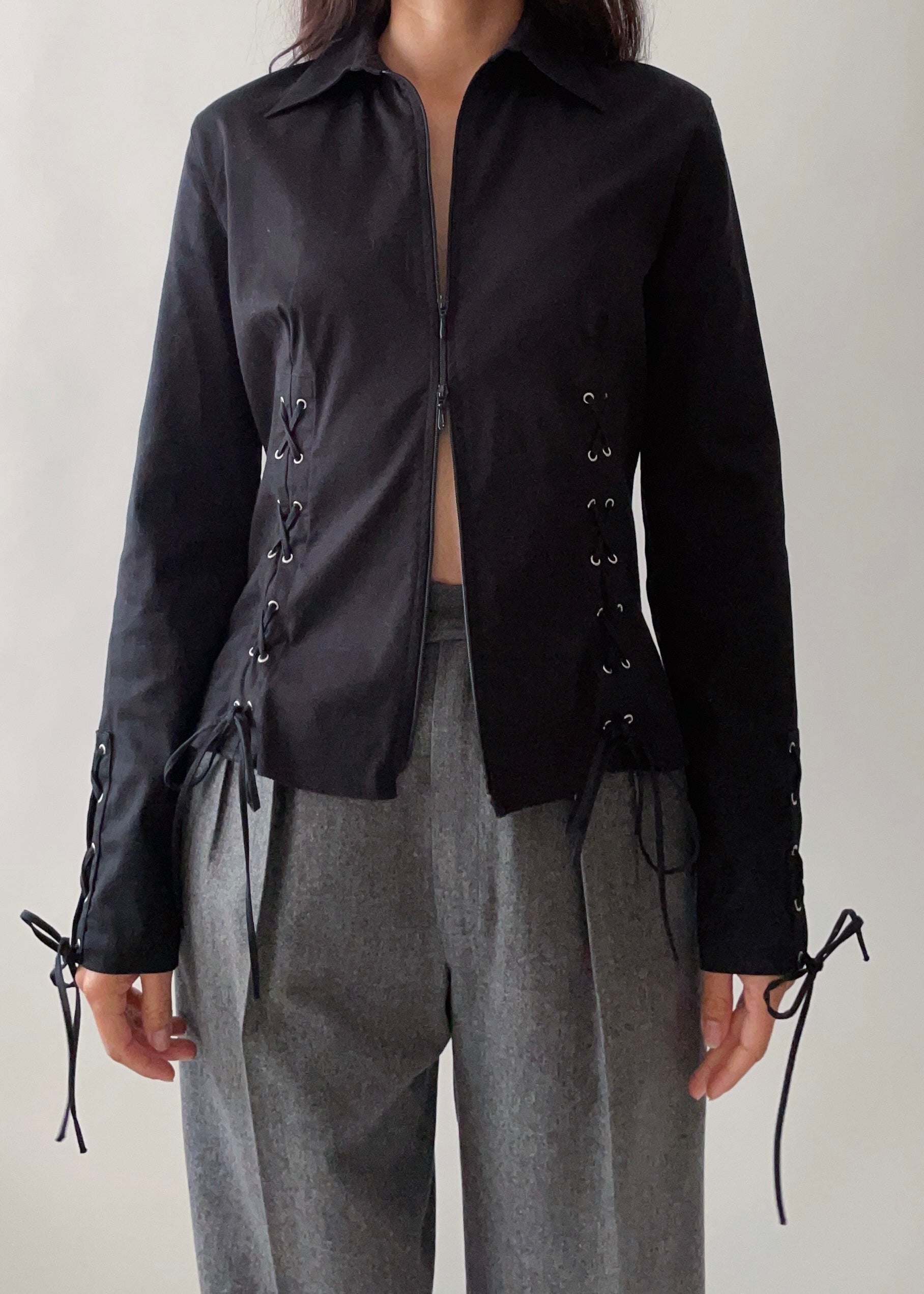 90s Anne Fontaine Lace Up Top