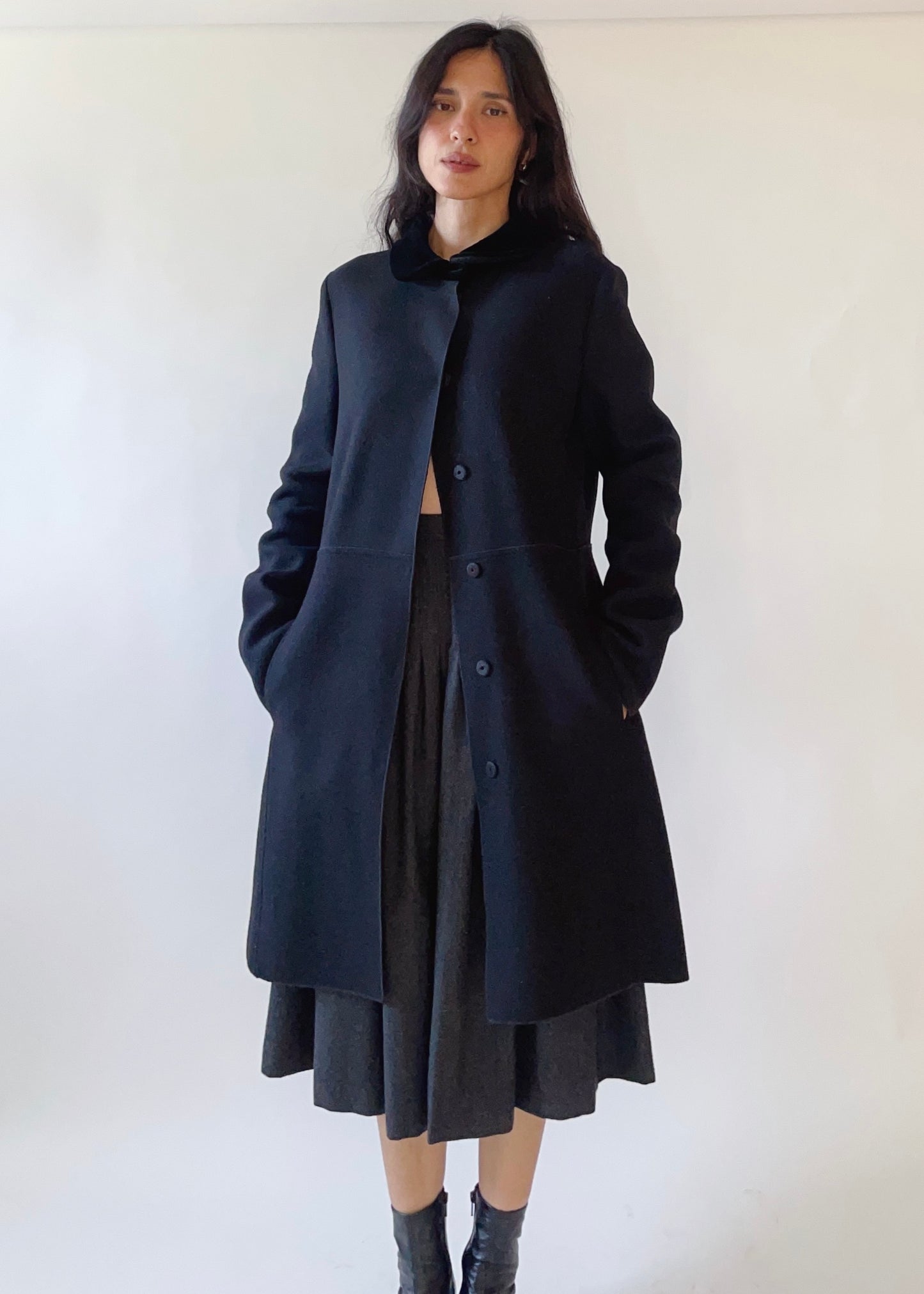 Jil Sander Wool and Velvet Coat