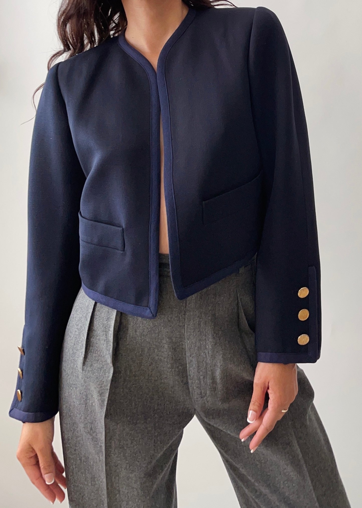 Vintage YSL Navy Cropped Jacket