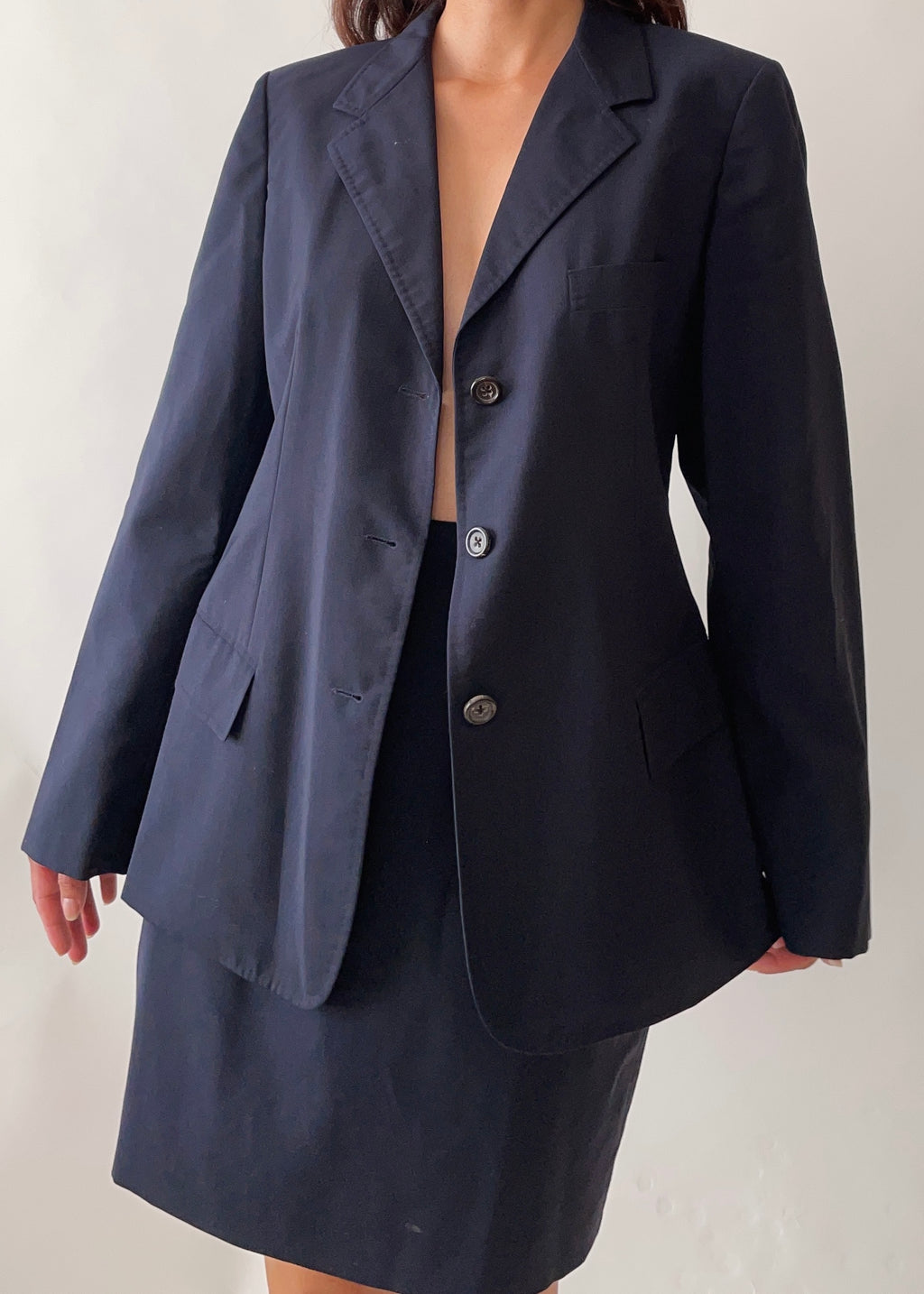 Early 2000s Jil Sander Navy Wool/Mohair Skirt Set