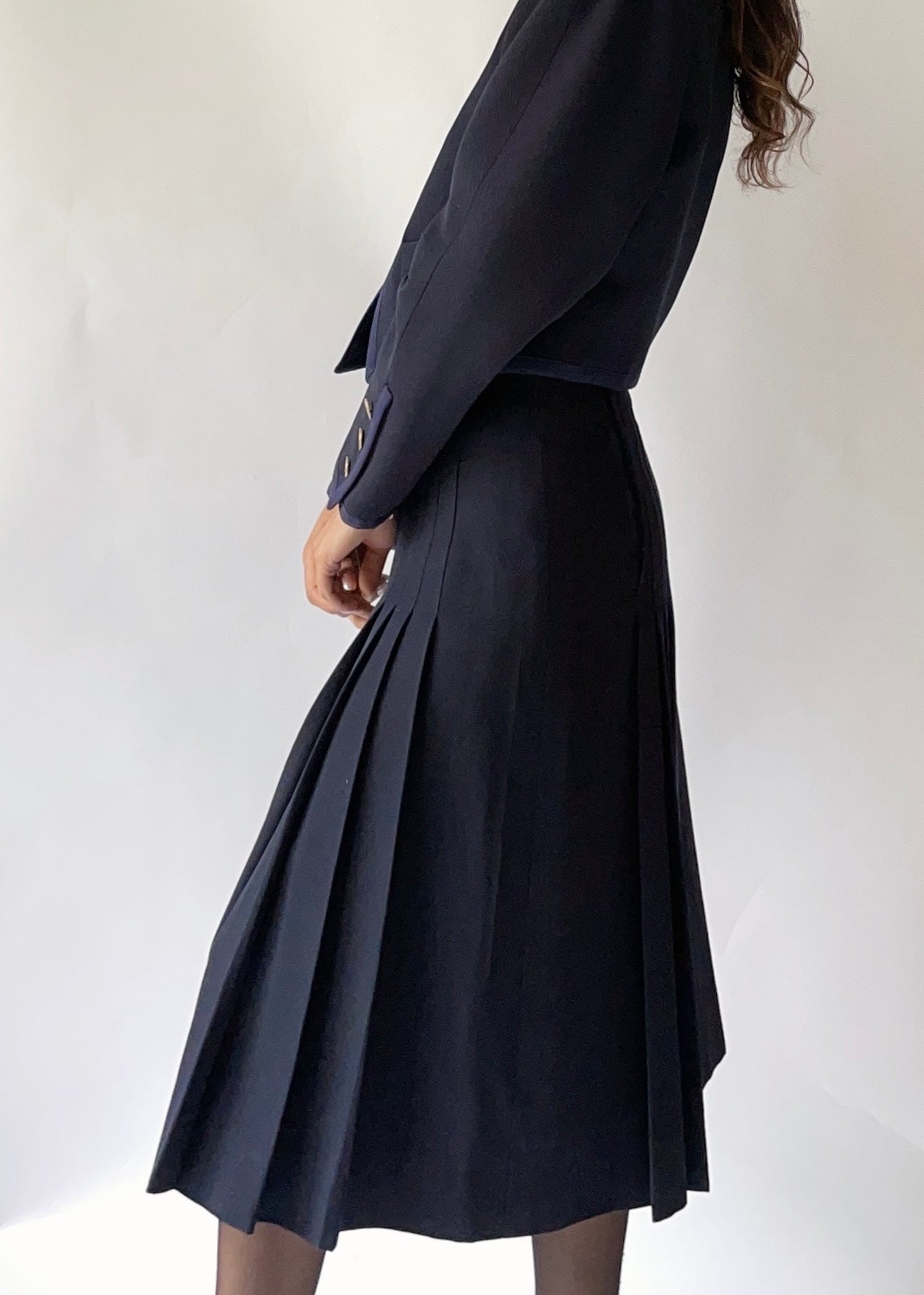 1970s Celine Navy Pleated Skirt