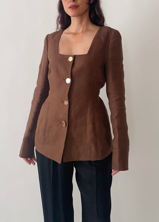 Pre-owned Rejina Pyo Martina Brown Linen Jacket