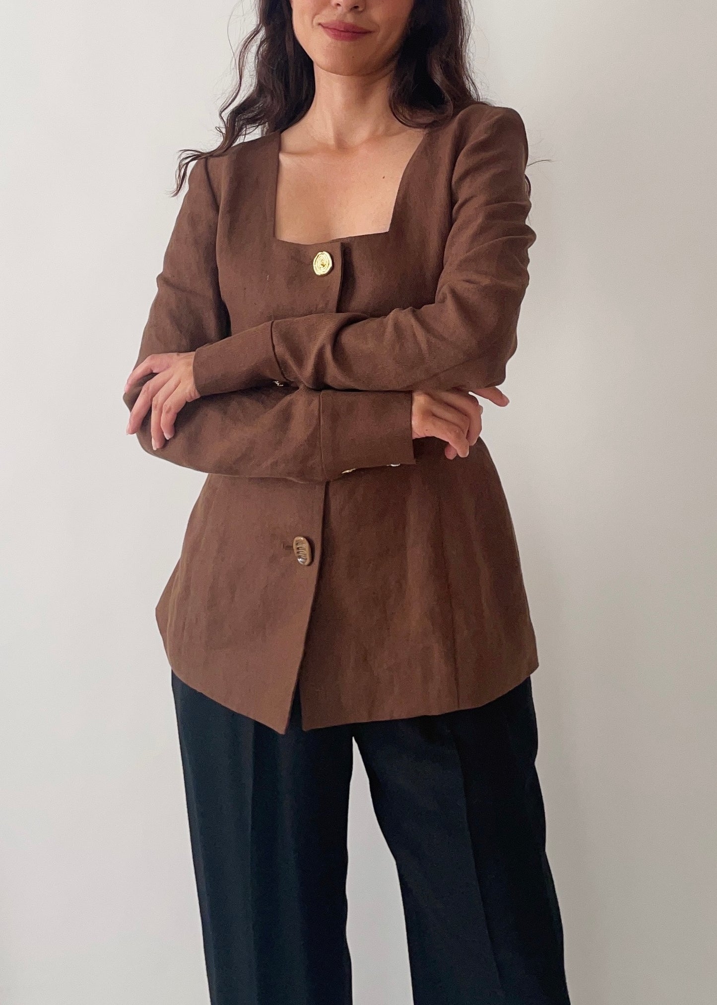 Pre-owned Rejina Pyo Martina Brown Linen Jacket