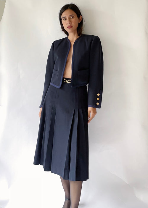 1970s Celine Navy Pleated Skirt