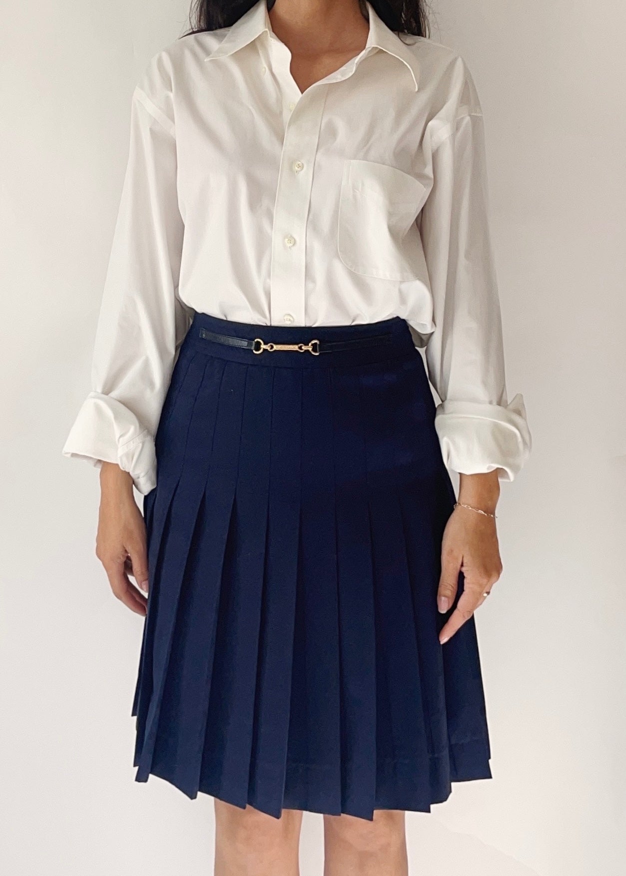 Vintage Celine Wool Equestrian Pleated Skirt