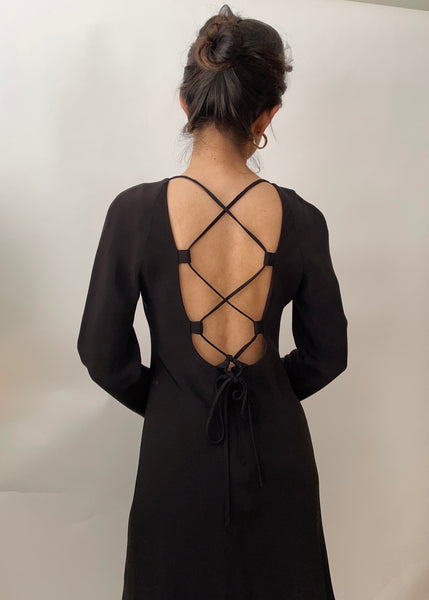 Vintage Alberta Ferretti Lace-Up Black Dress