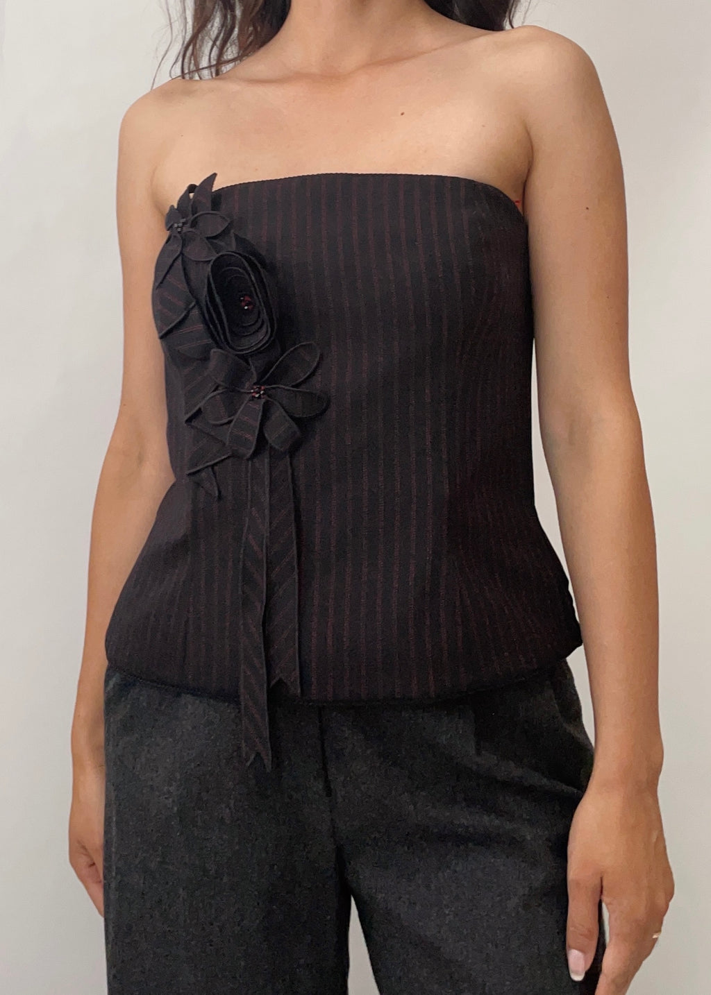Vintage Escada Pinstripe Strapless Top