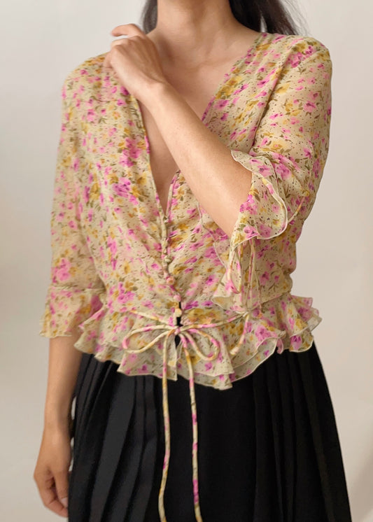 Valentino Silk Floral Ruffle Blouse