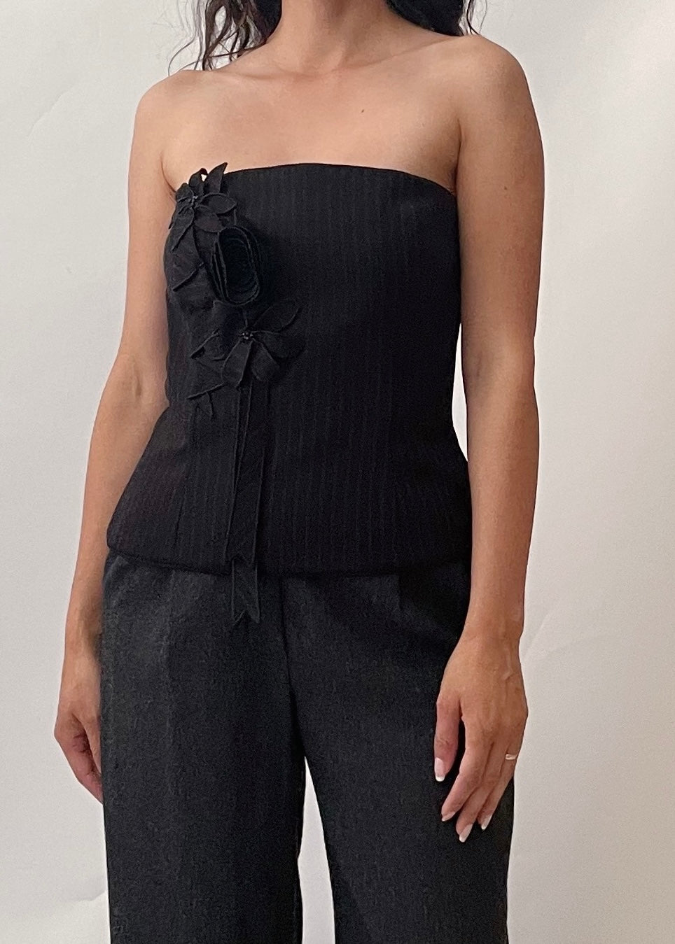 Vintage Escada Pinstripe Strapless Top