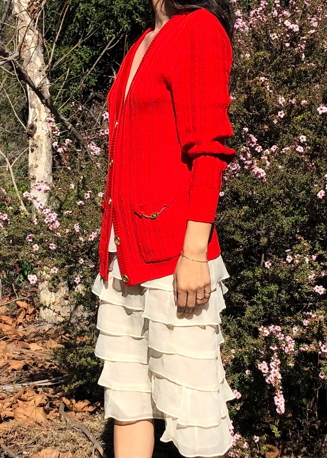 70s Céline Red Wool Cardigan