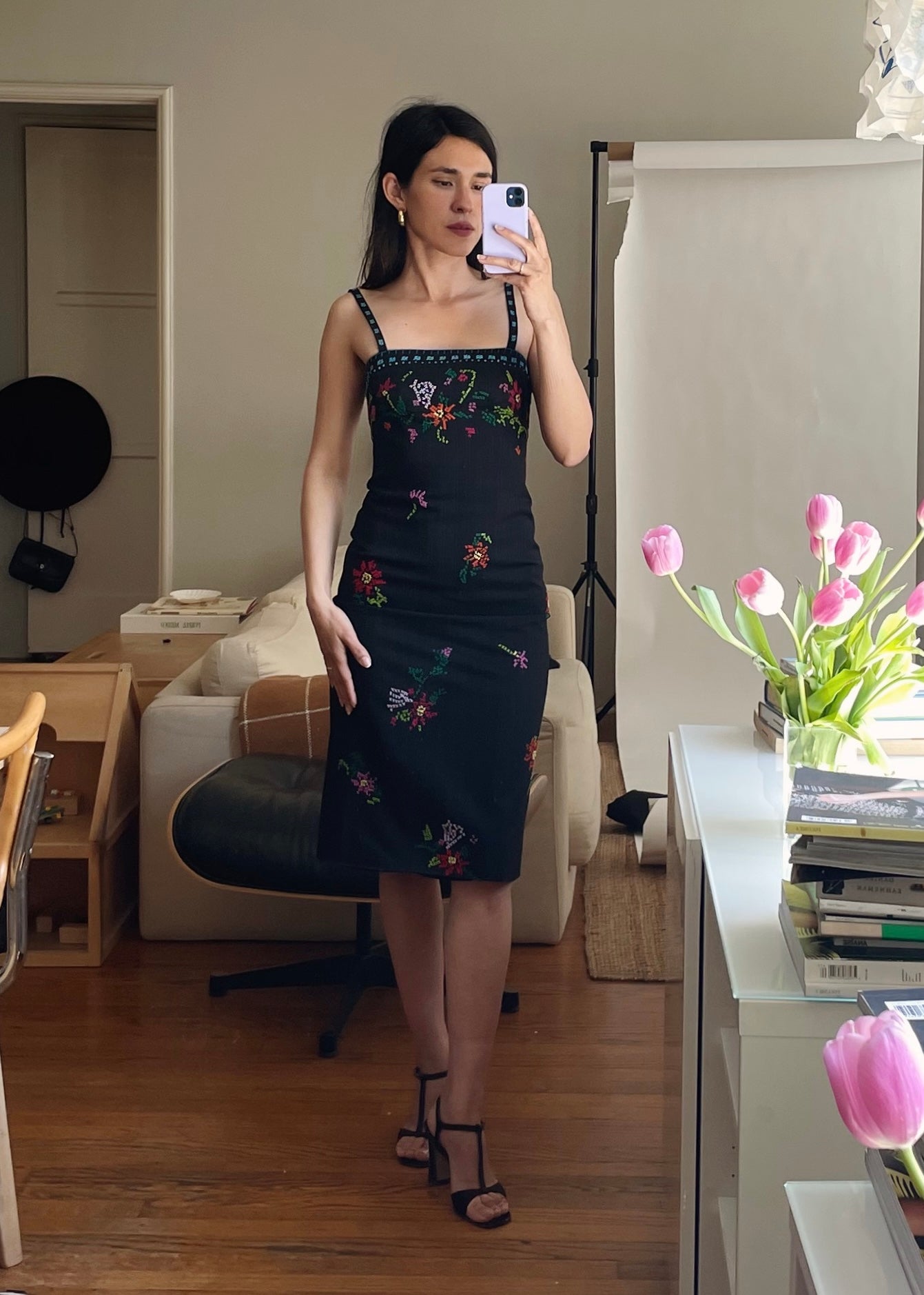 Vintage Moschino Embroidered Flowers Dress