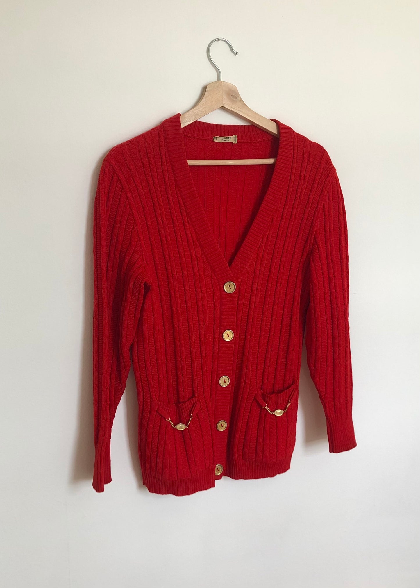 70s Céline Red Wool Cardigan