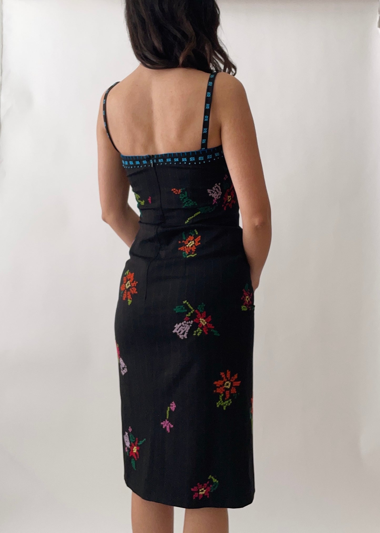 Vintage Moschino Embroidered Flowers Dress