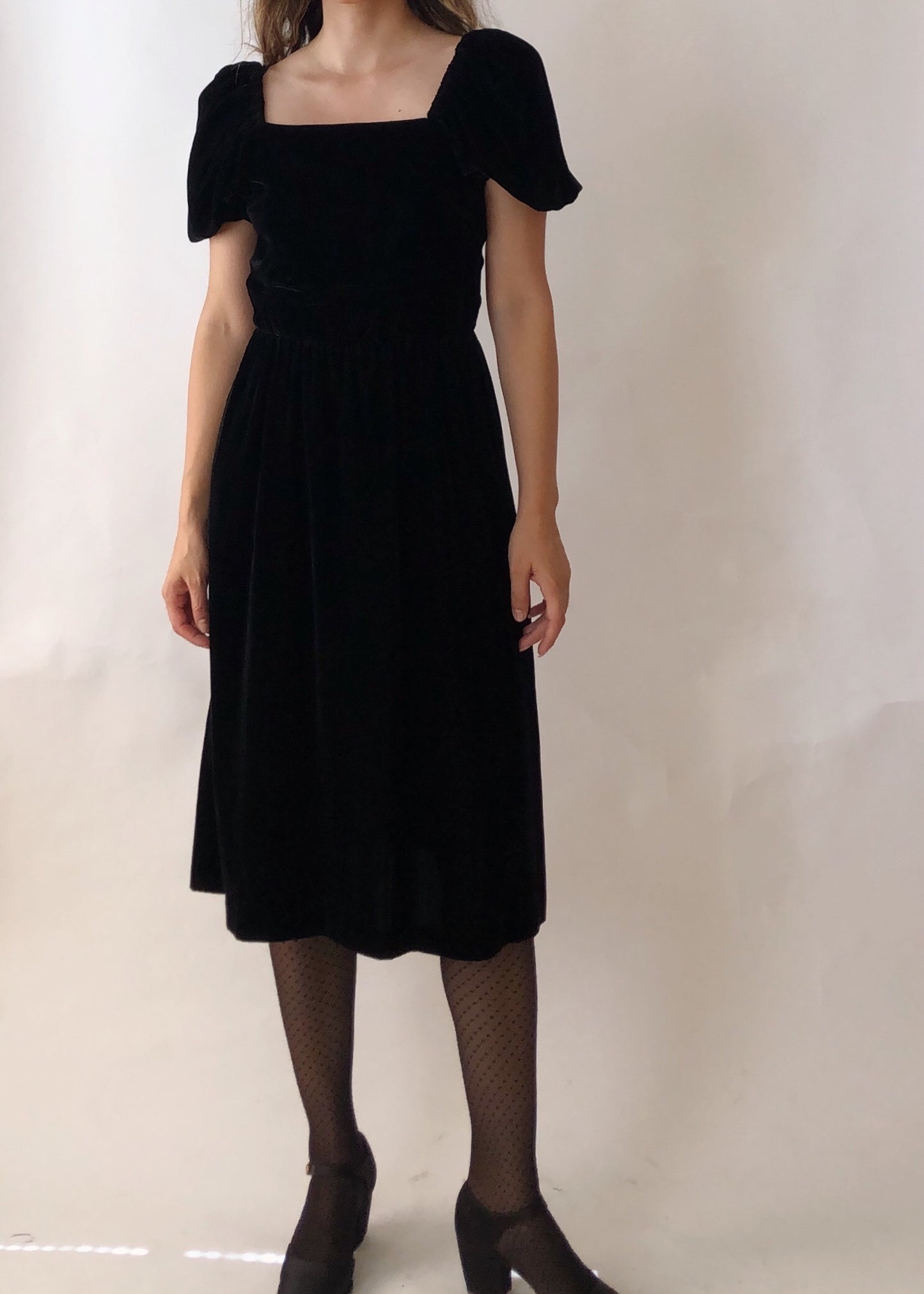 Vintage Romantic Black Velvet Dress