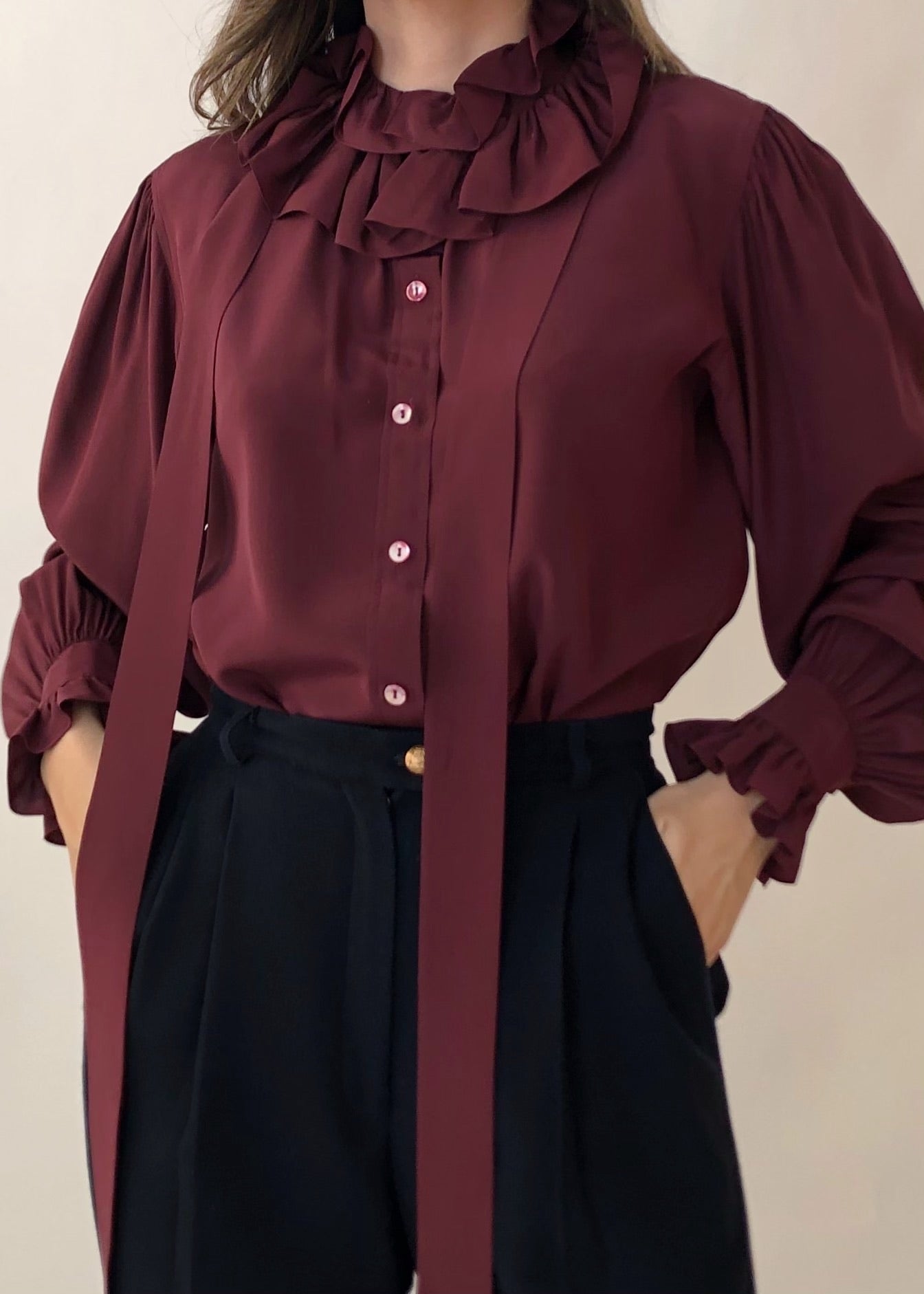 Vintage 1970s YSL Silk Ruffle Blouse