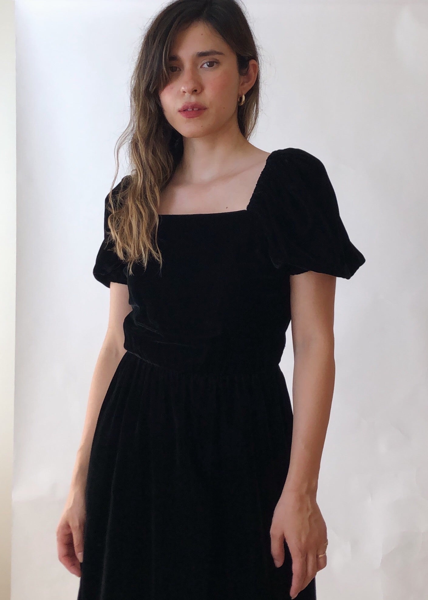 Vintage Romantic Black Velvet Dress