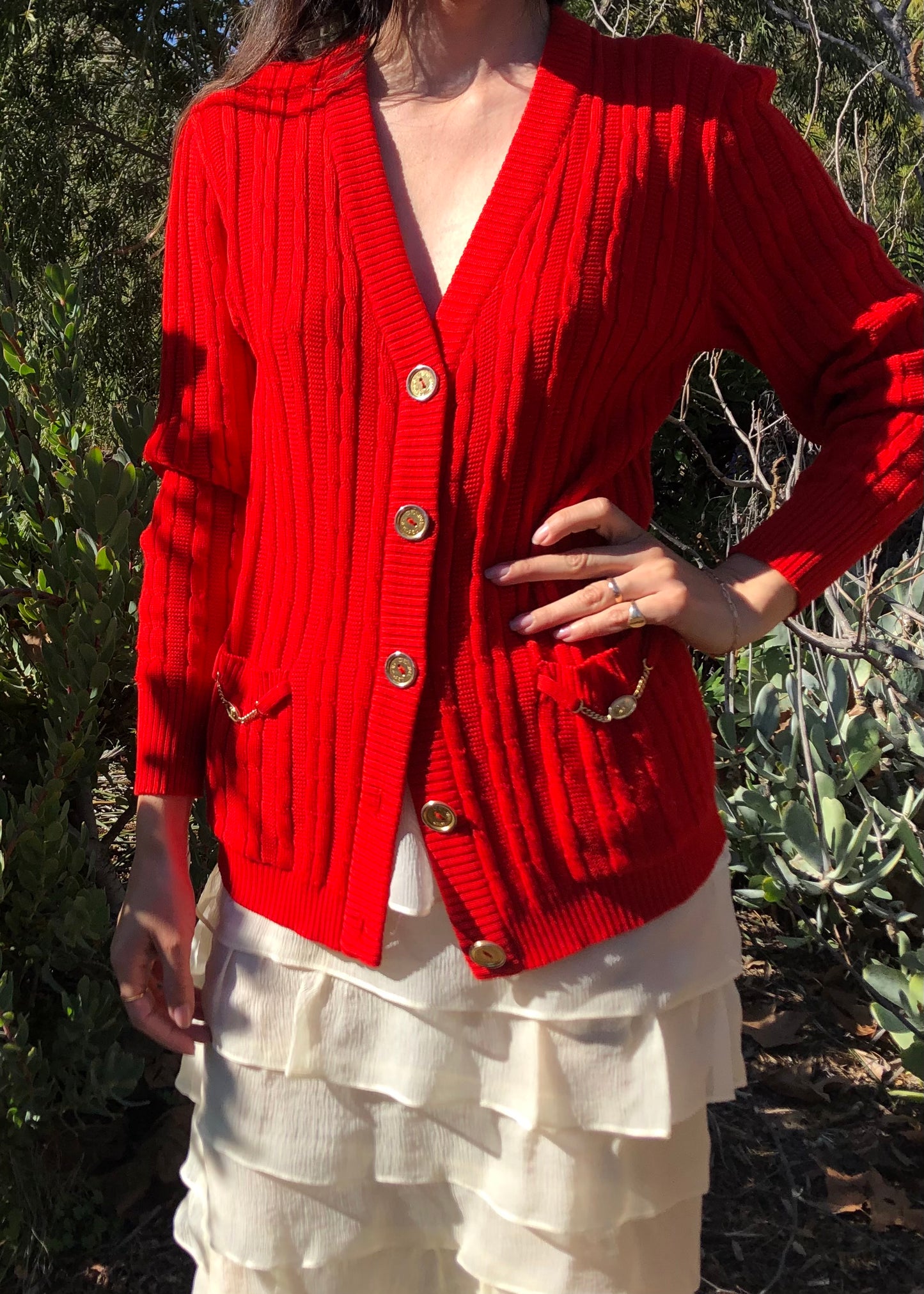 70s Céline Red Wool Cardigan