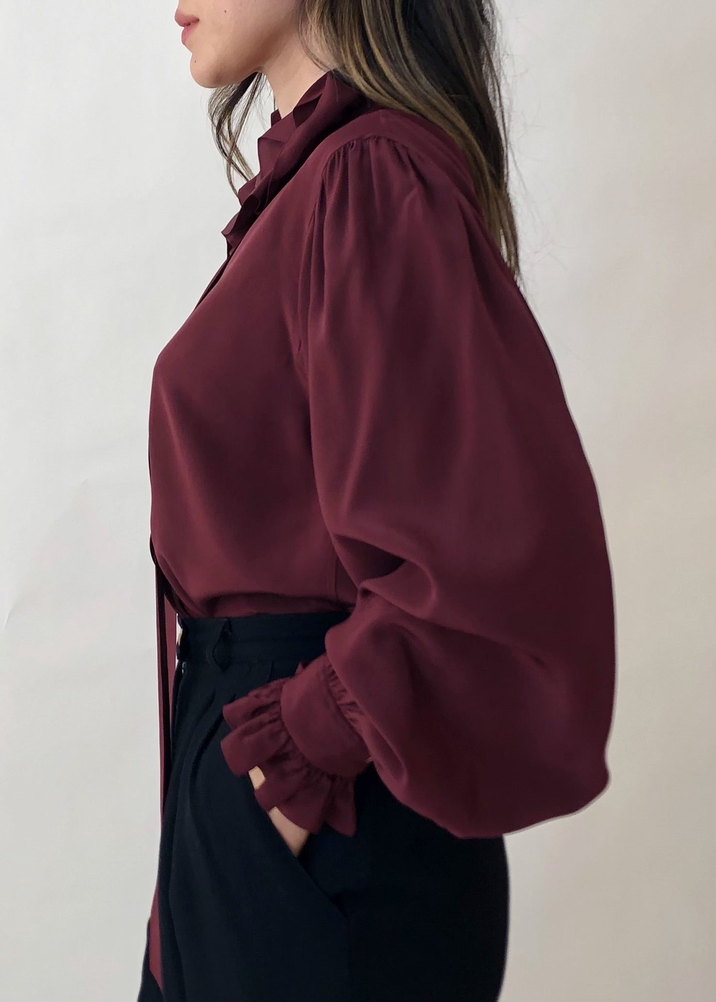 Vintage 1970s YSL Silk Ruffle Blouse