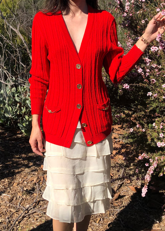 70s Céline Red Wool Cardigan