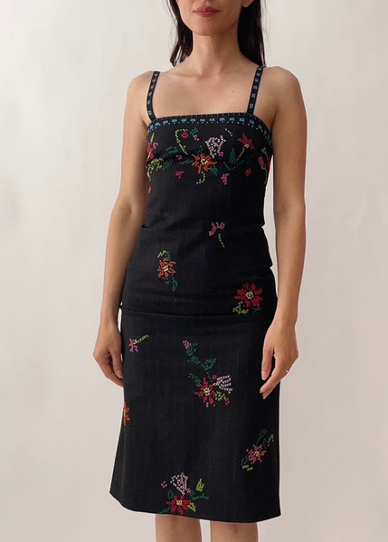 Vintage Moschino Embroidered Flowers Dress